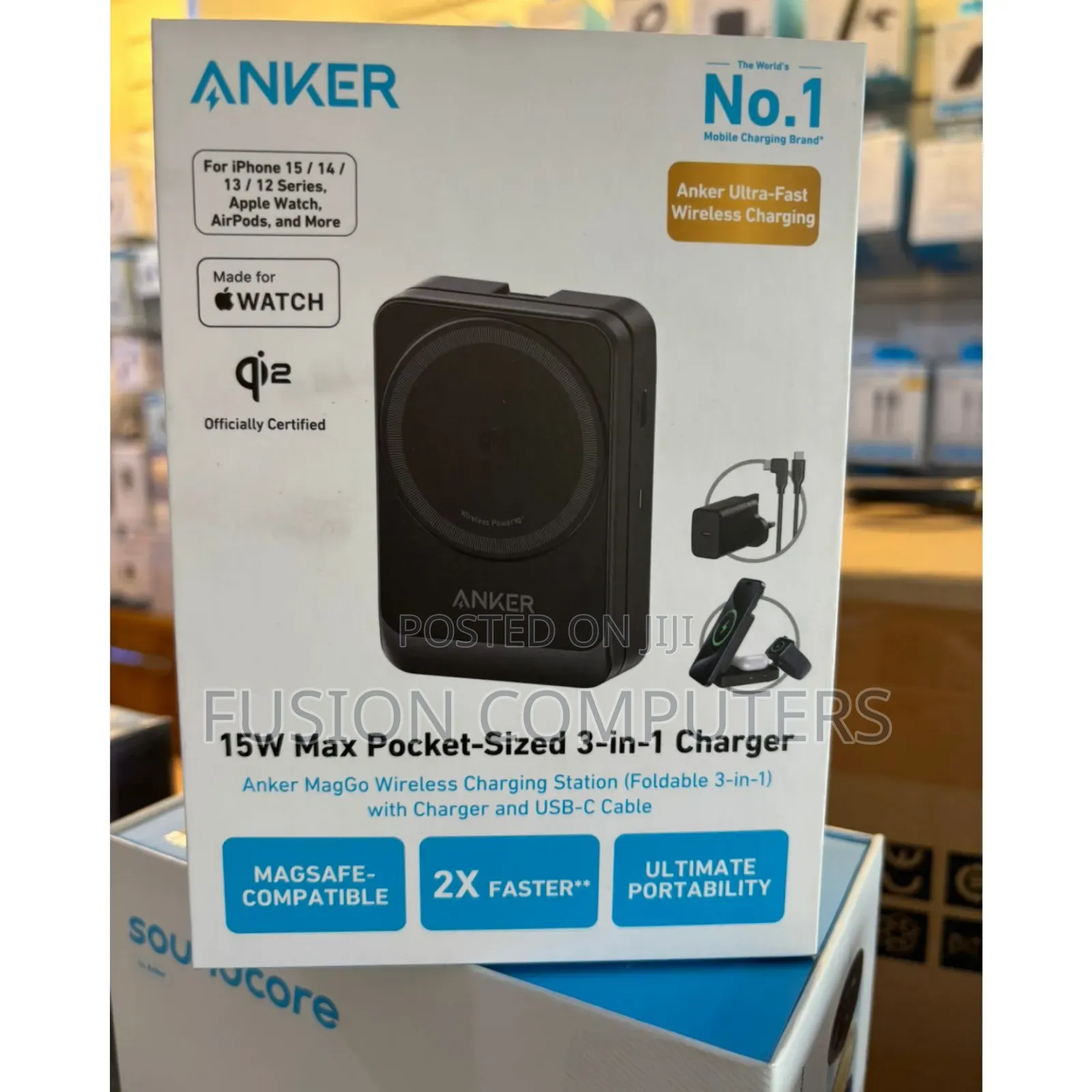 Anker Maggo Wireless Charging Station 15w Foldable 3-in-1