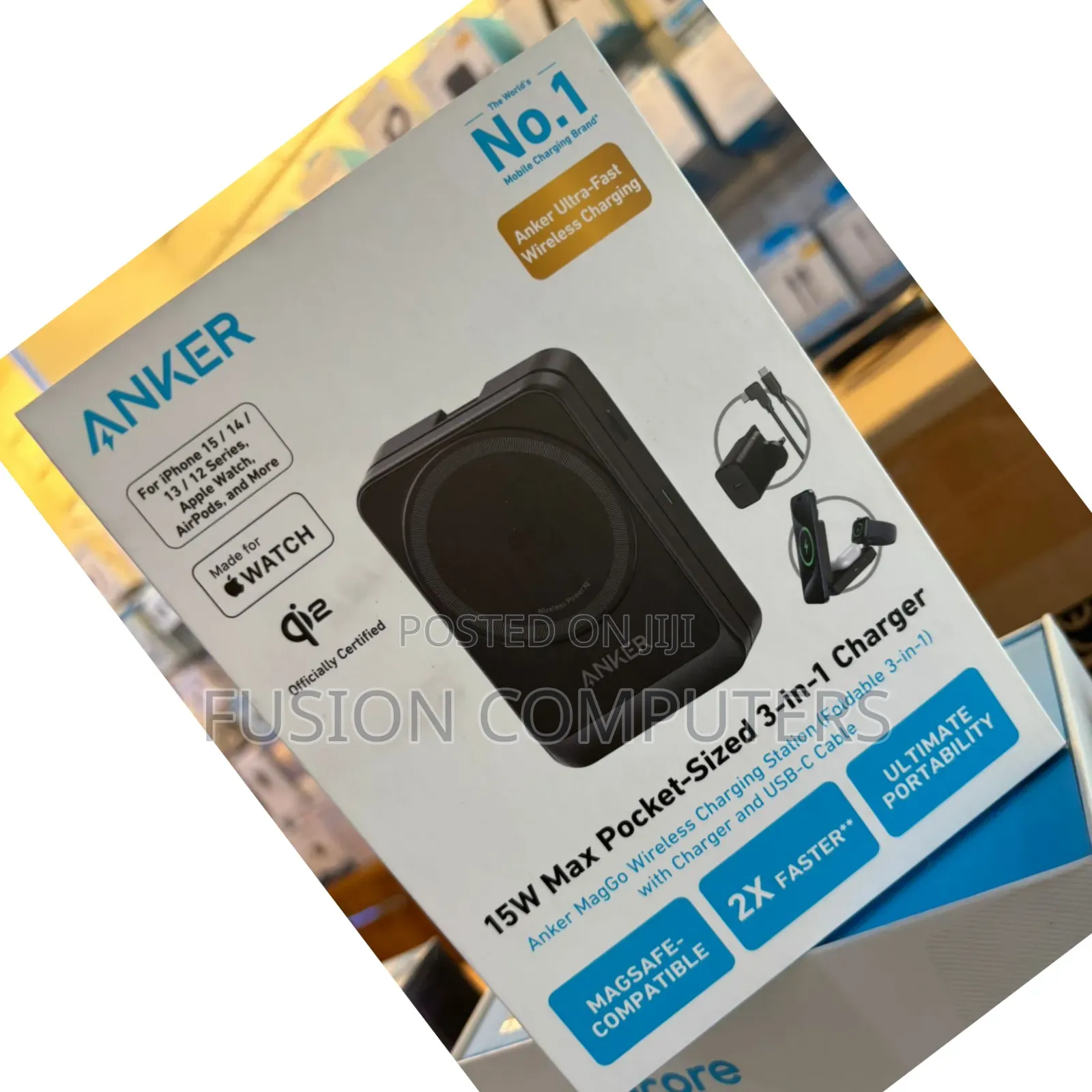 Anker Maggo Wireless Charging Station 15w Foldable 3-in-1