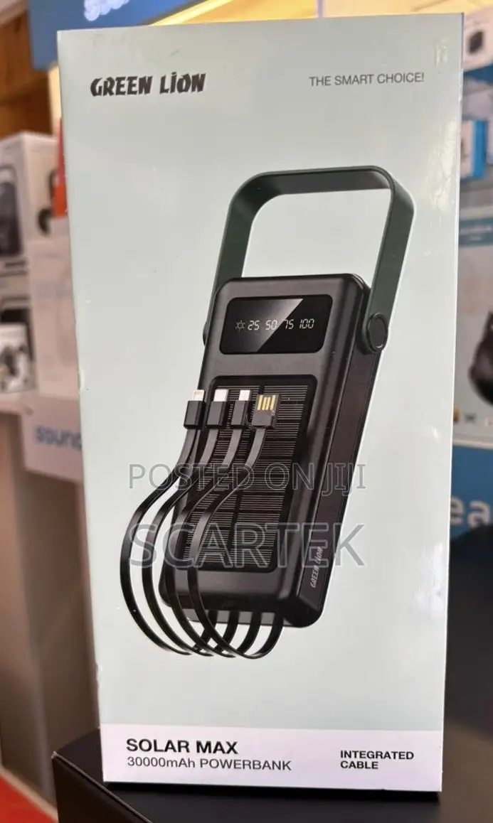 Green Lion Solar Max 30000mah Power Bank With Built-in Cables