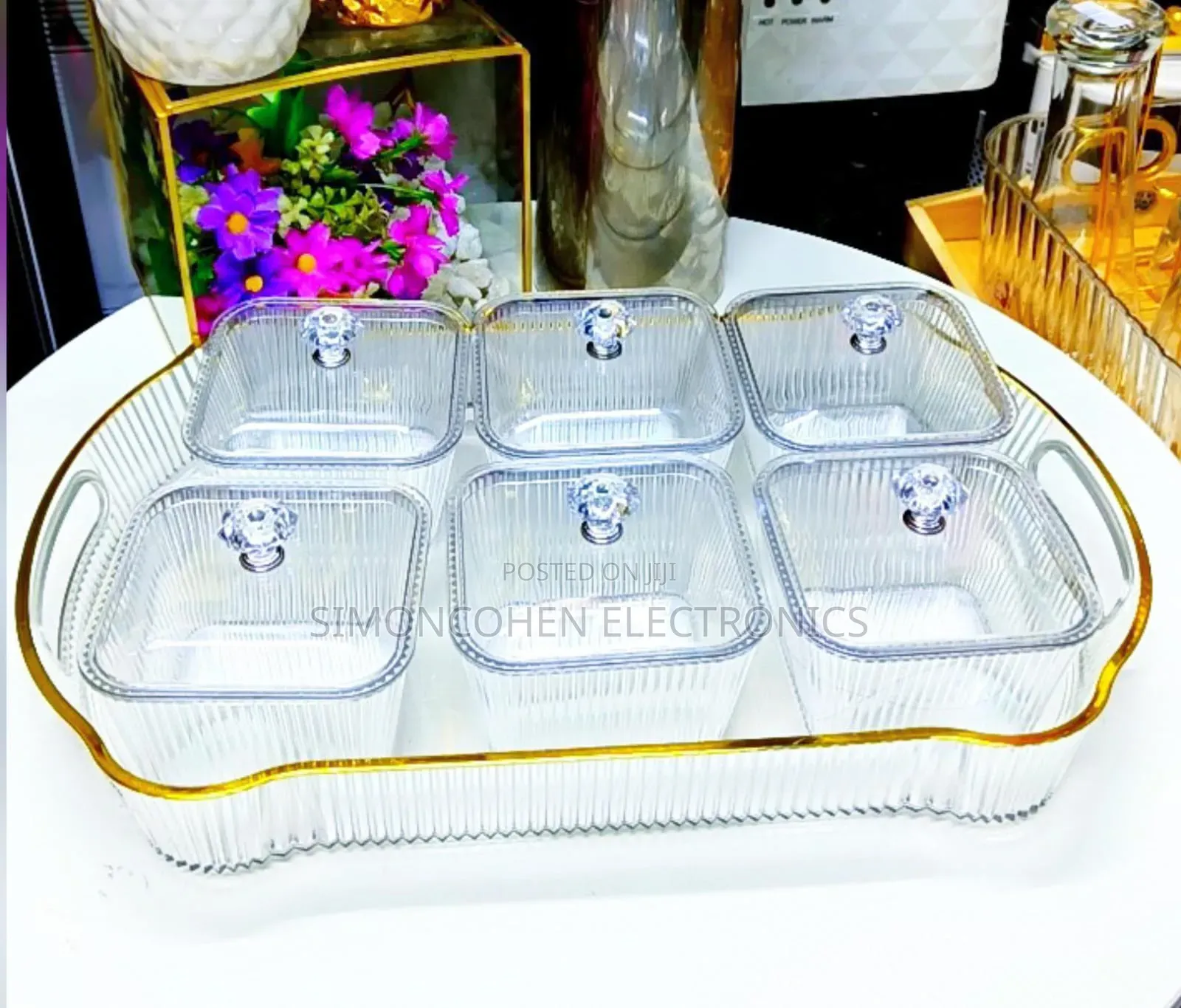 Big Size Acrylic Tray And 6pcs Spice Boxes Set