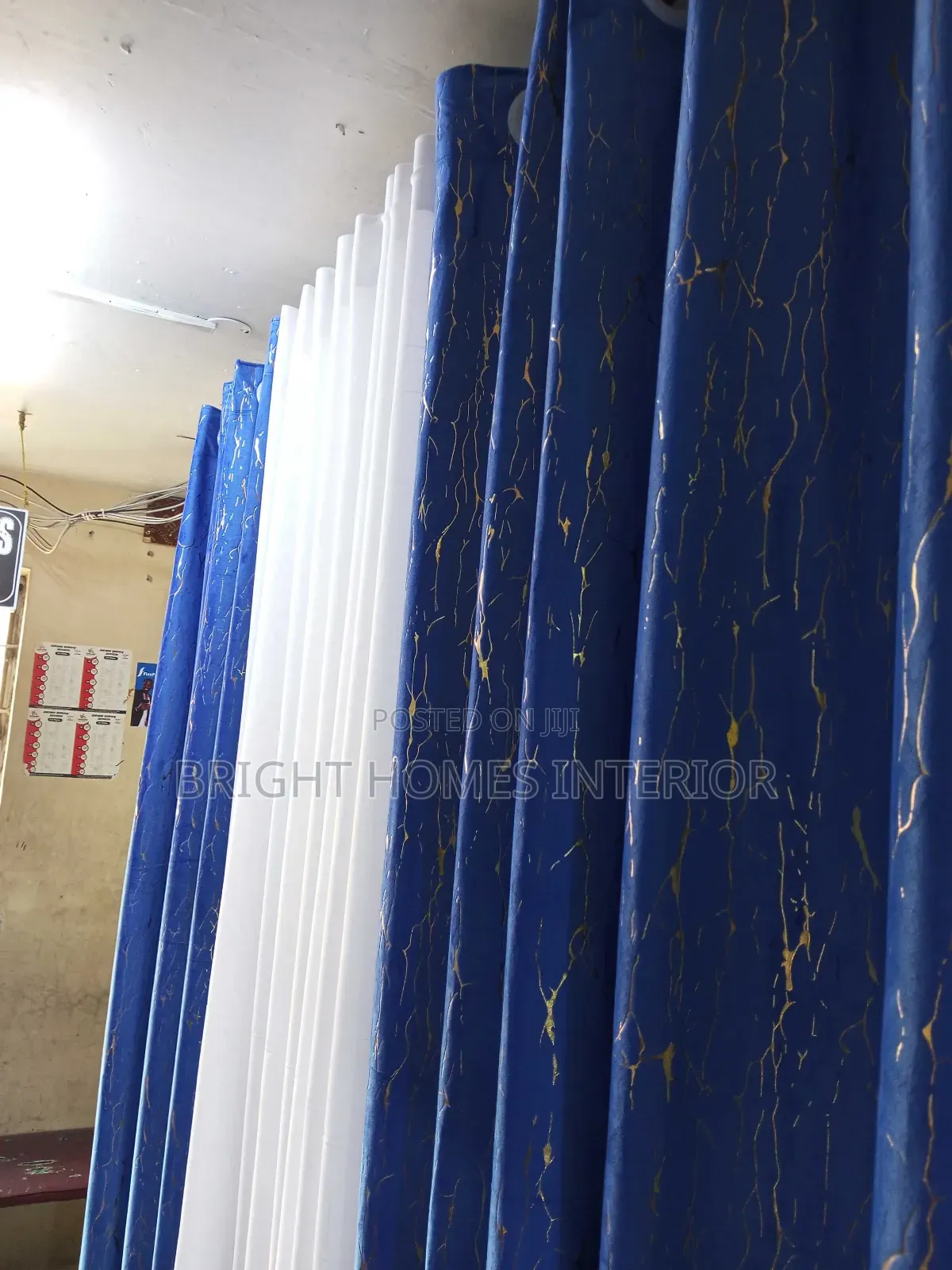Blue Velvet Cotton Quality Material Curtain Available