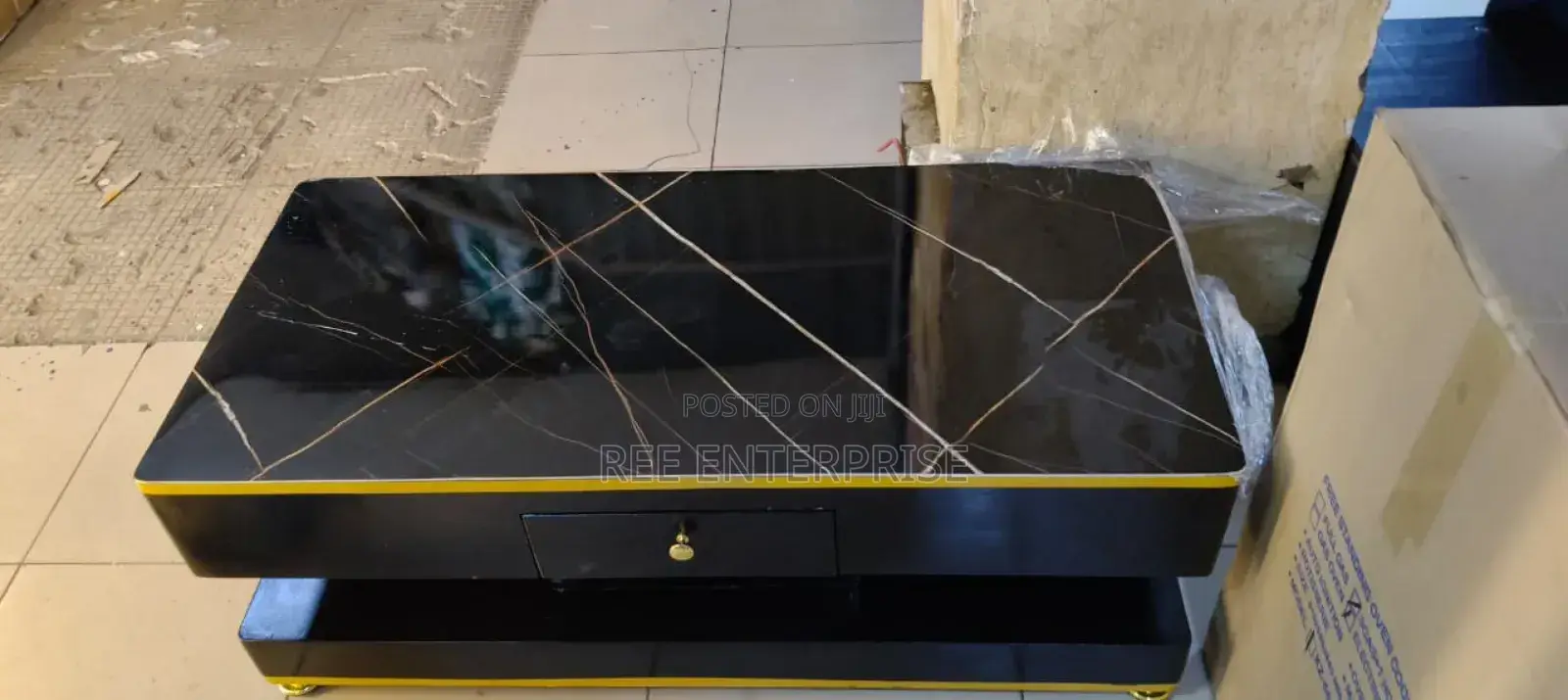 Brand New Executive Black Gold Coffee Table With Marble Topping