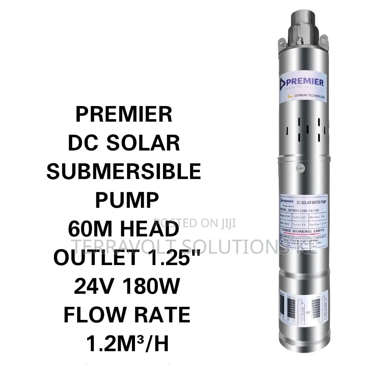 Premier Dc Solar Submersible Pump – 24v 180w, 60m Head