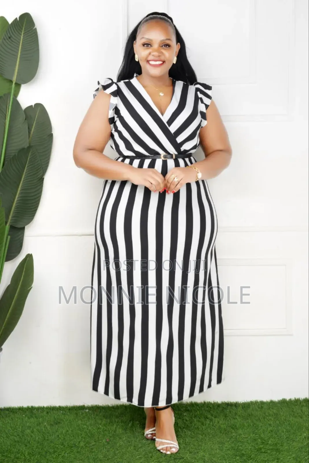 Black-white Stripped Long Breastfeeding Friendly Dress