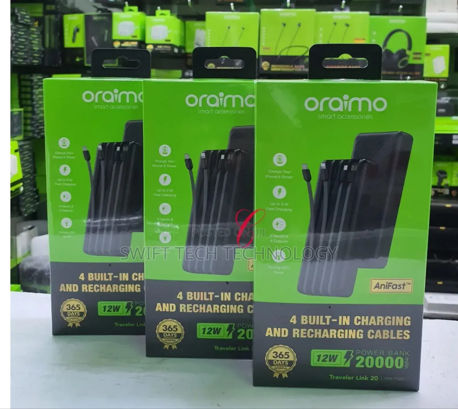 Power Bank Oraimo 20,000 Amh With 4 Inbuilt Charging Cable