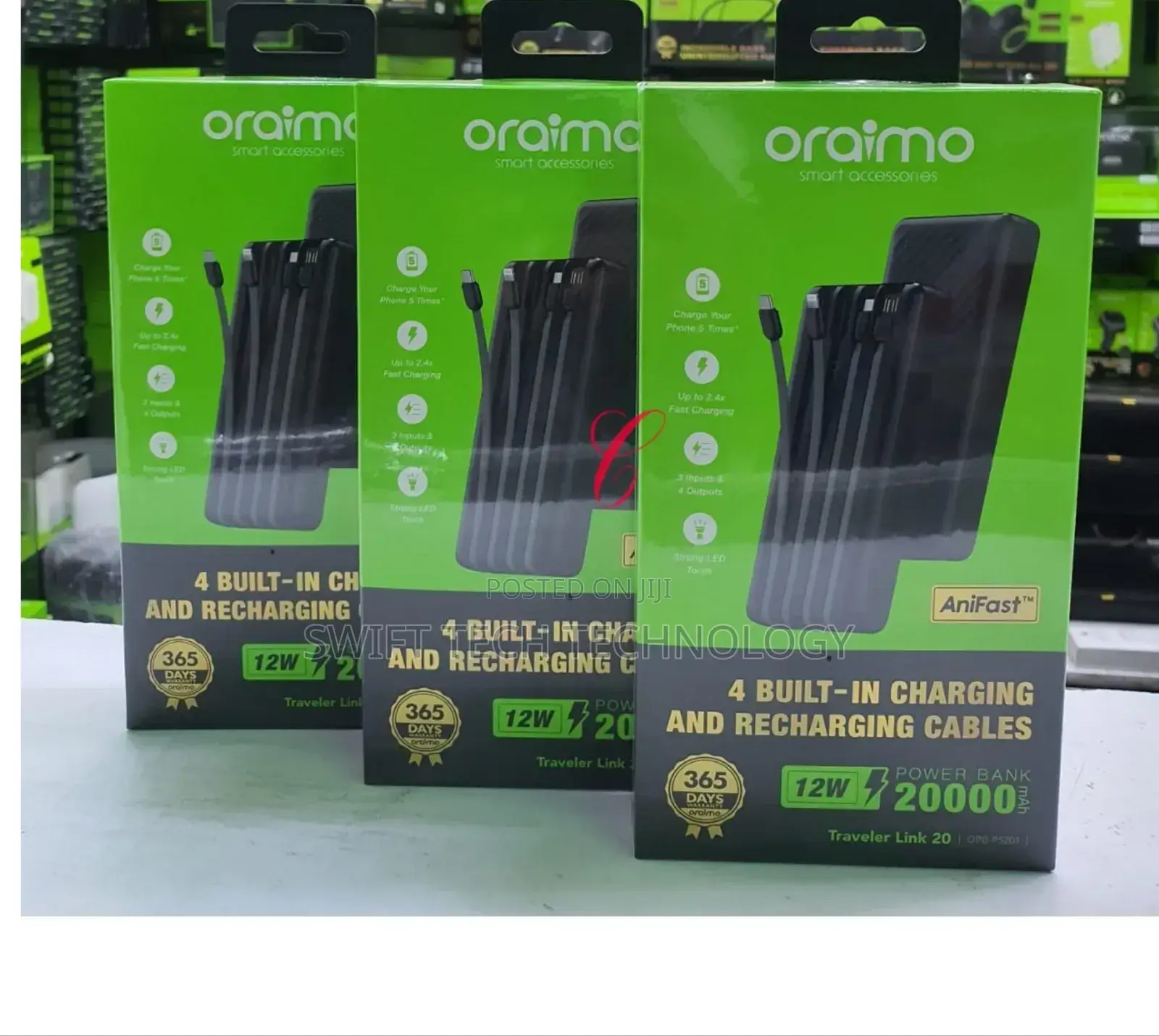 Power Bank Oraimo 20,000 Amh With 4 Inbuilt Charging Cable