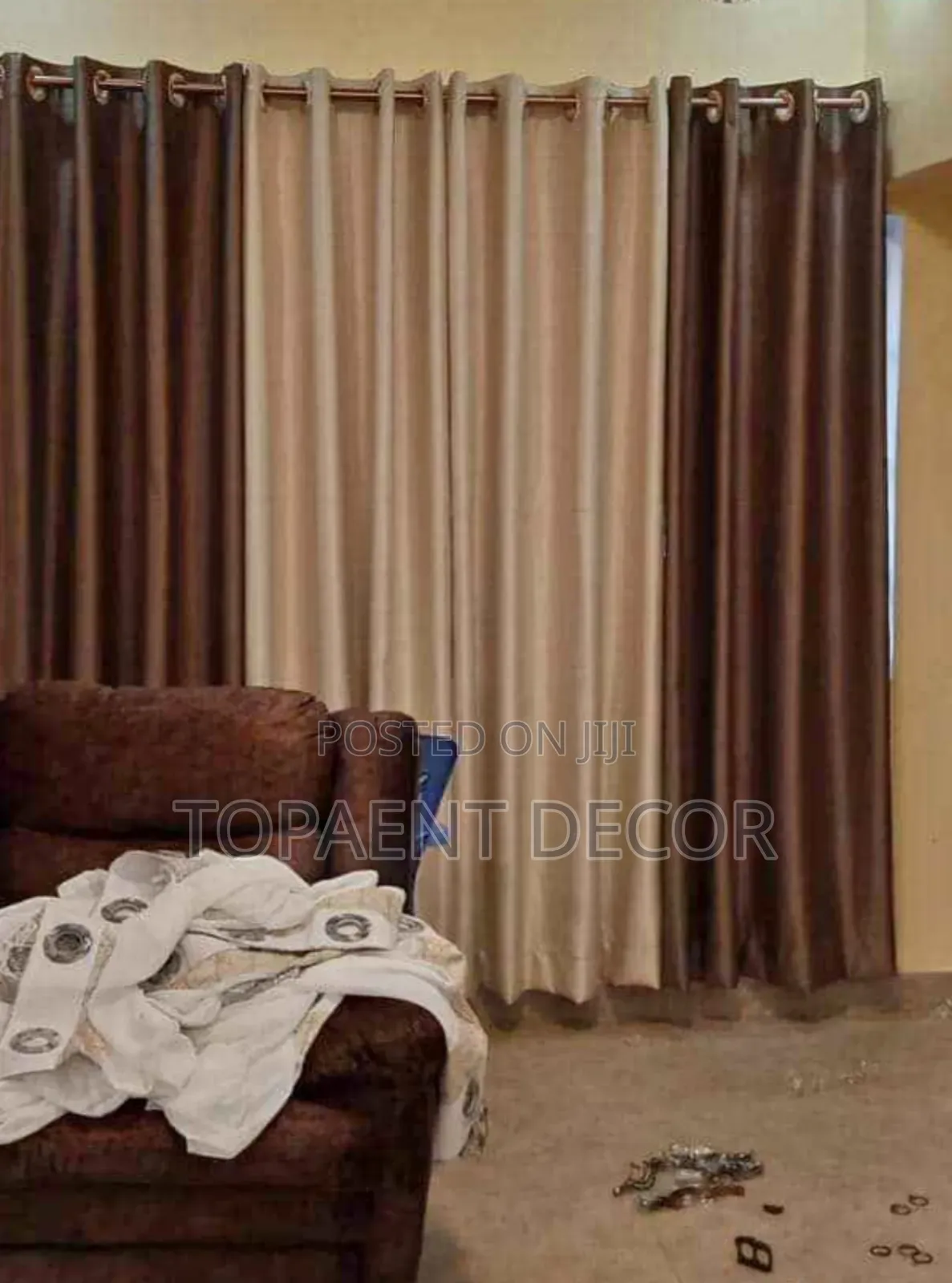 Chocolate Brown and Beige Mixed Window and Door Curtains