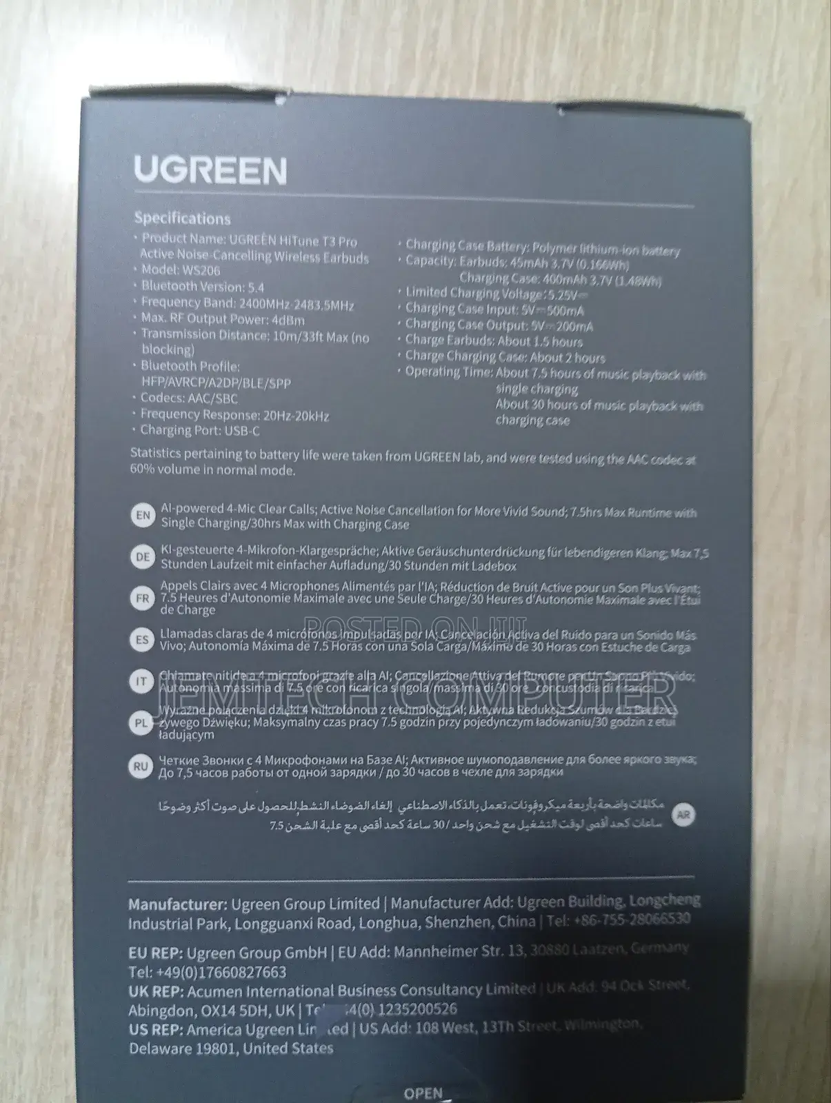 Ugreen Ws206 Hitune T3 Pro Anc Wireless Earbuds White