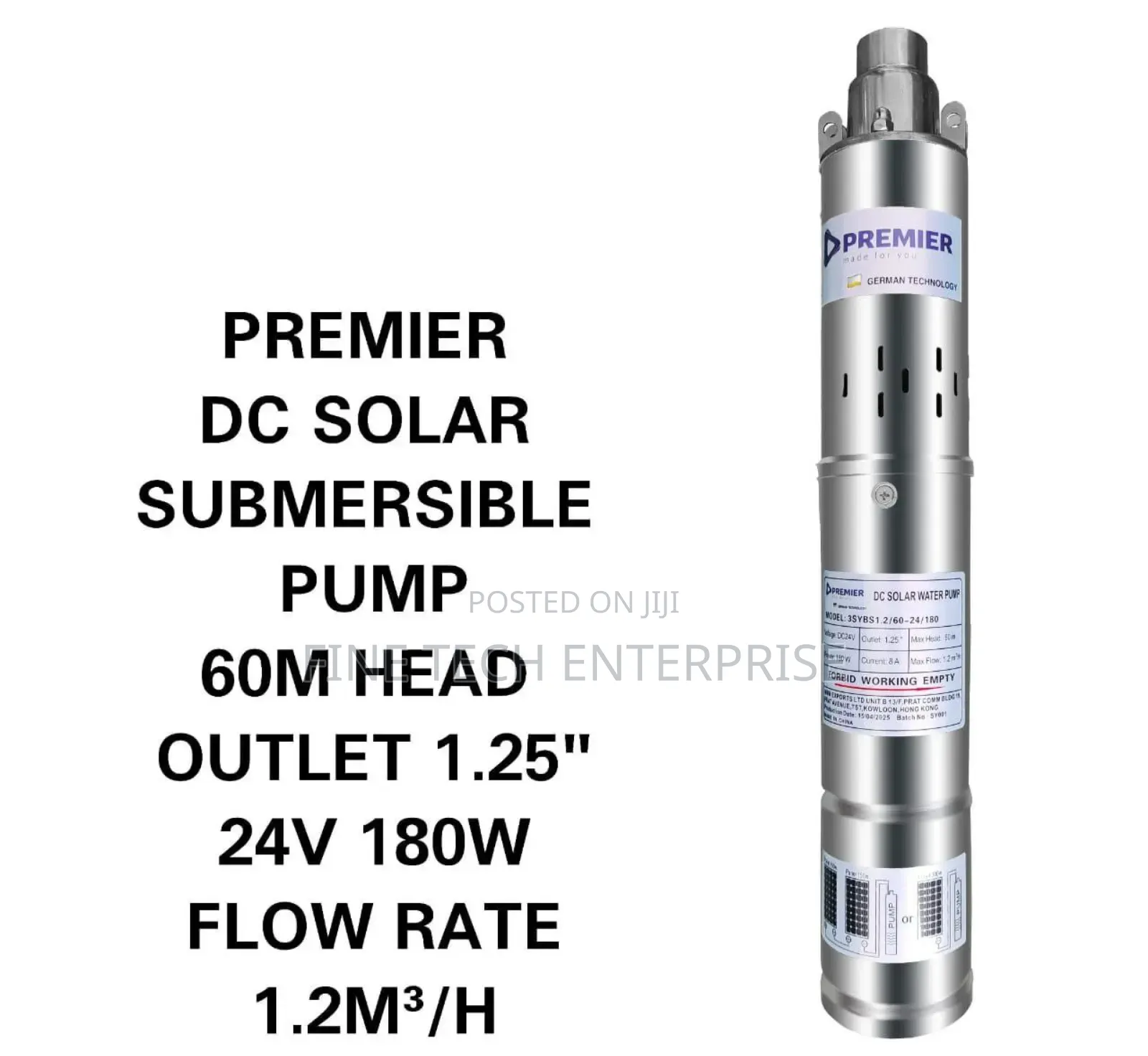 Premier Dc Solar Submersible Pump 60m 1.25"