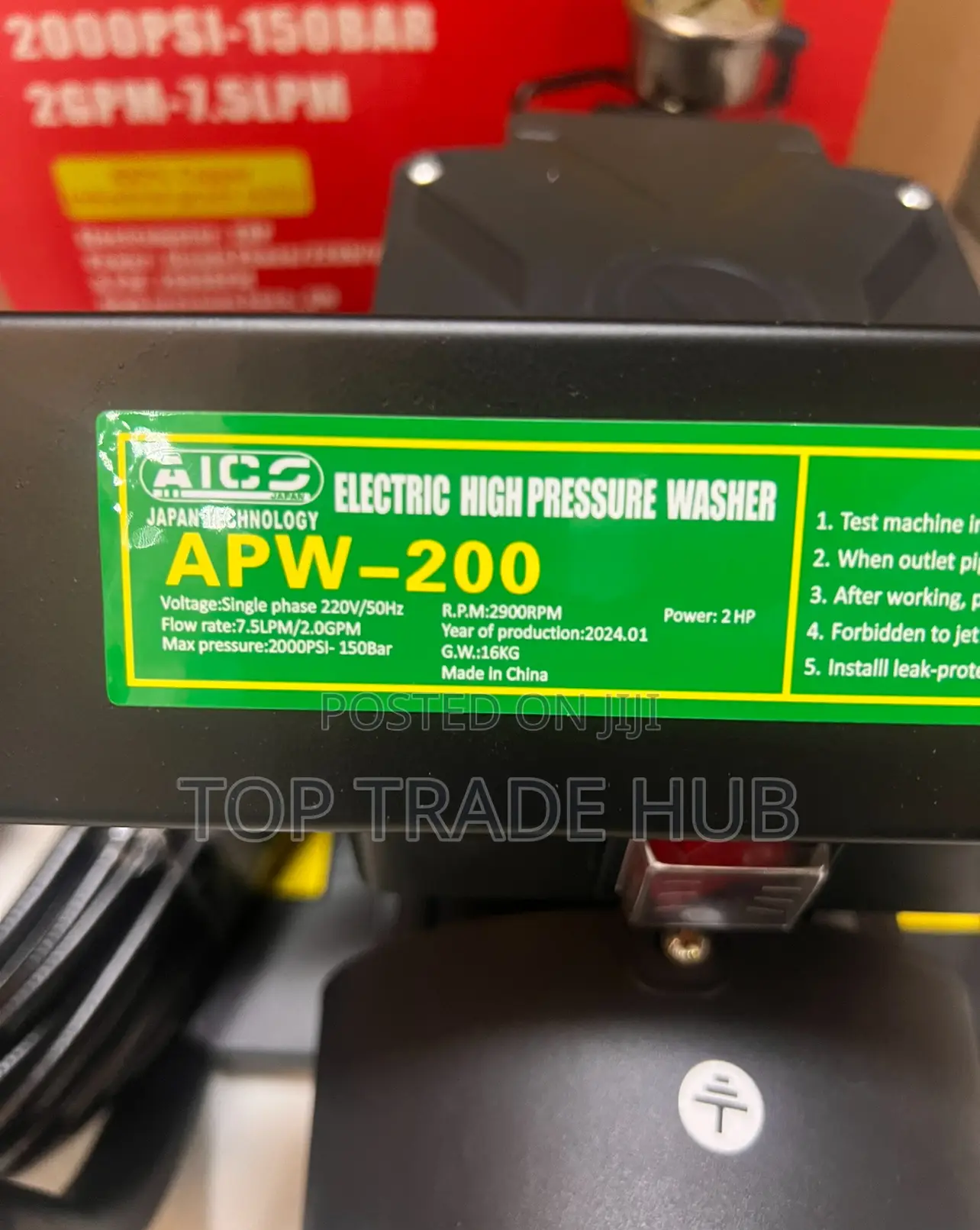 Aico Electric High Pressure Car Washer 2000psi 2hp 150 Bar