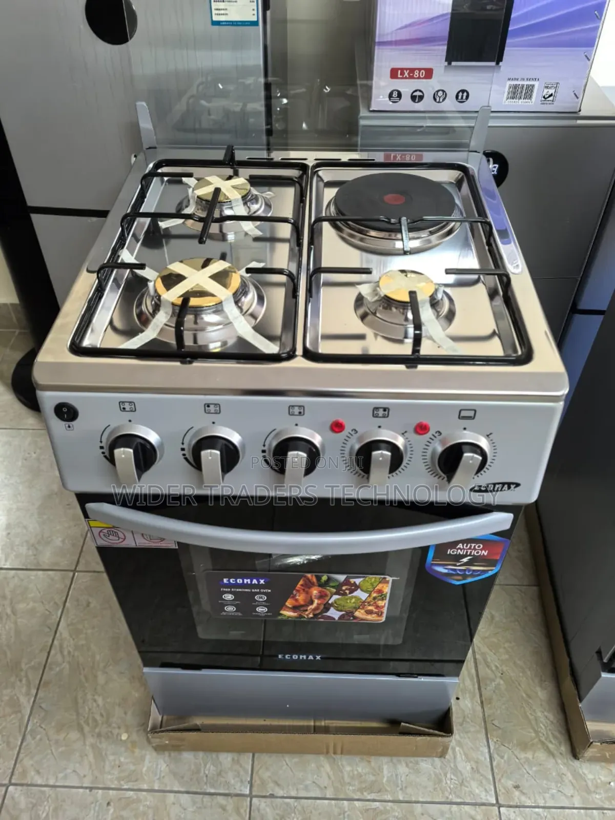 50*55 Ecomax 3+1 Standing Cooker  With Electric Oven  Black Silver