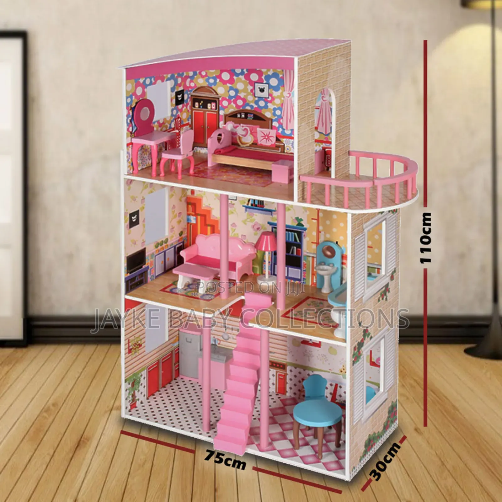 Wooden Doll House With Furniture – Barbie Size