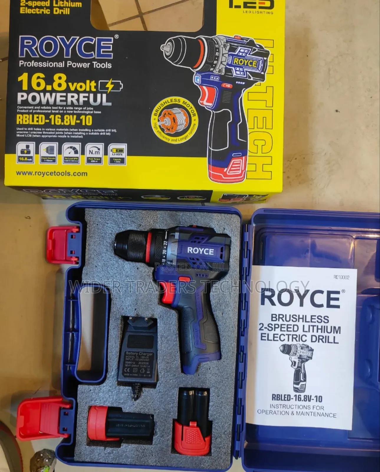 Royce Brushless Cordless Drill 
16.8 Volts 
10mm Metal Chuck