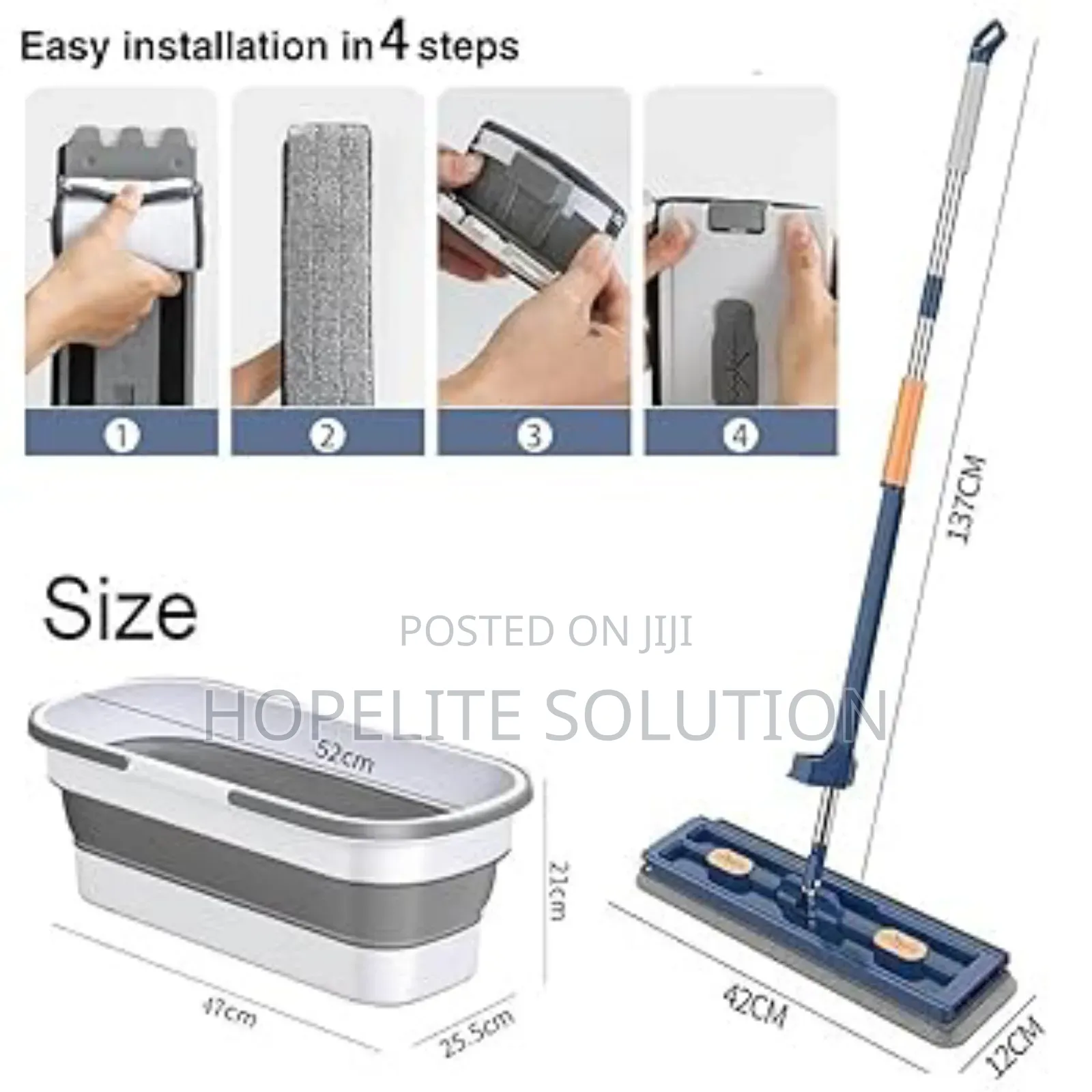 Self Wringing Hand Wash Free Flat Mop With Foldable Bucket