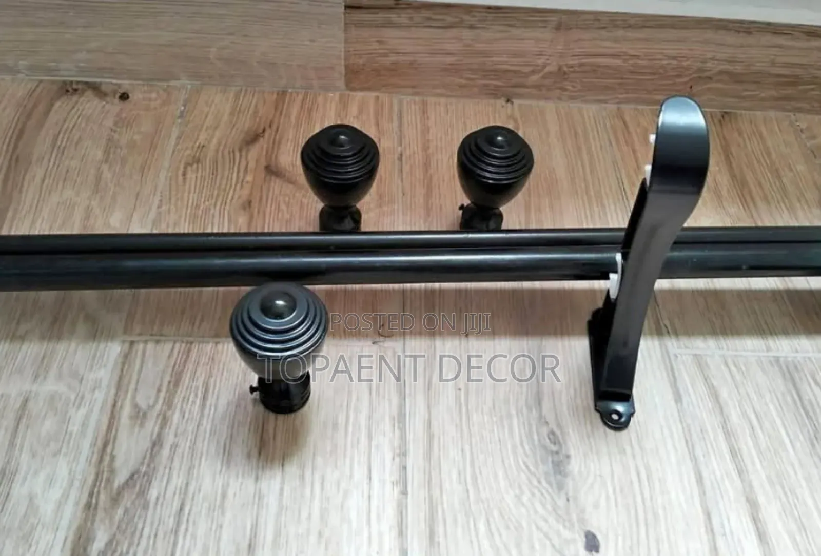 Black Powder Coated Curtain Rod With It's Accessories