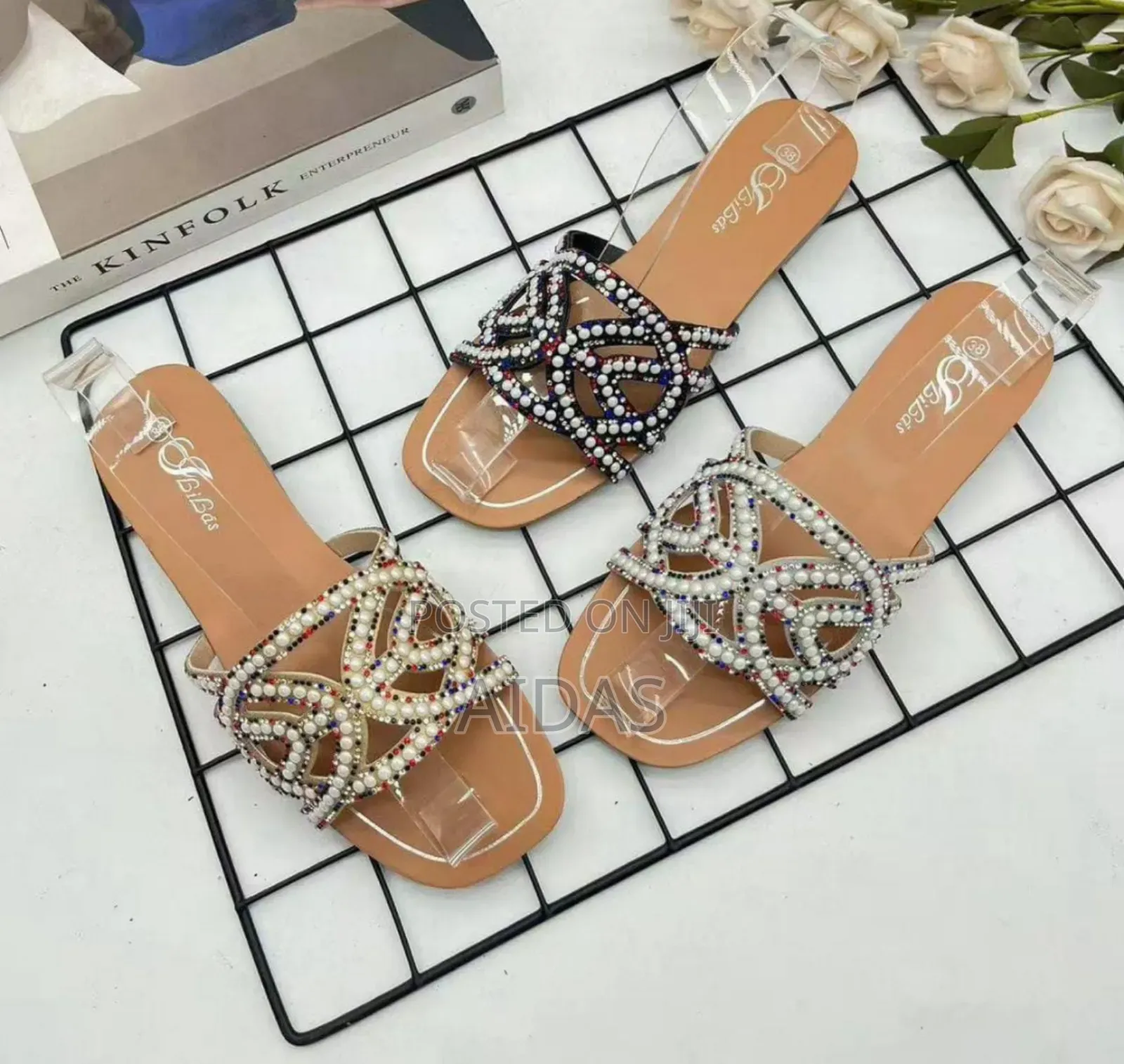 Women’S Fancy Beaded Flat Sandals – Stylish Slip-on Open Toe Slippers