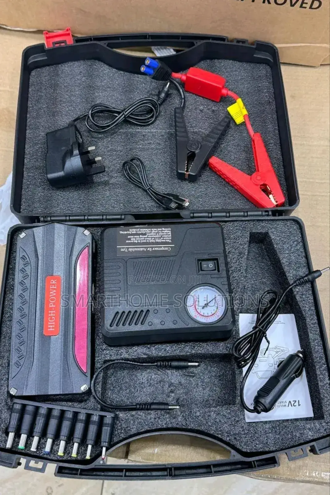 Combined Portable Car Jump Starter Kit and Air Compressor