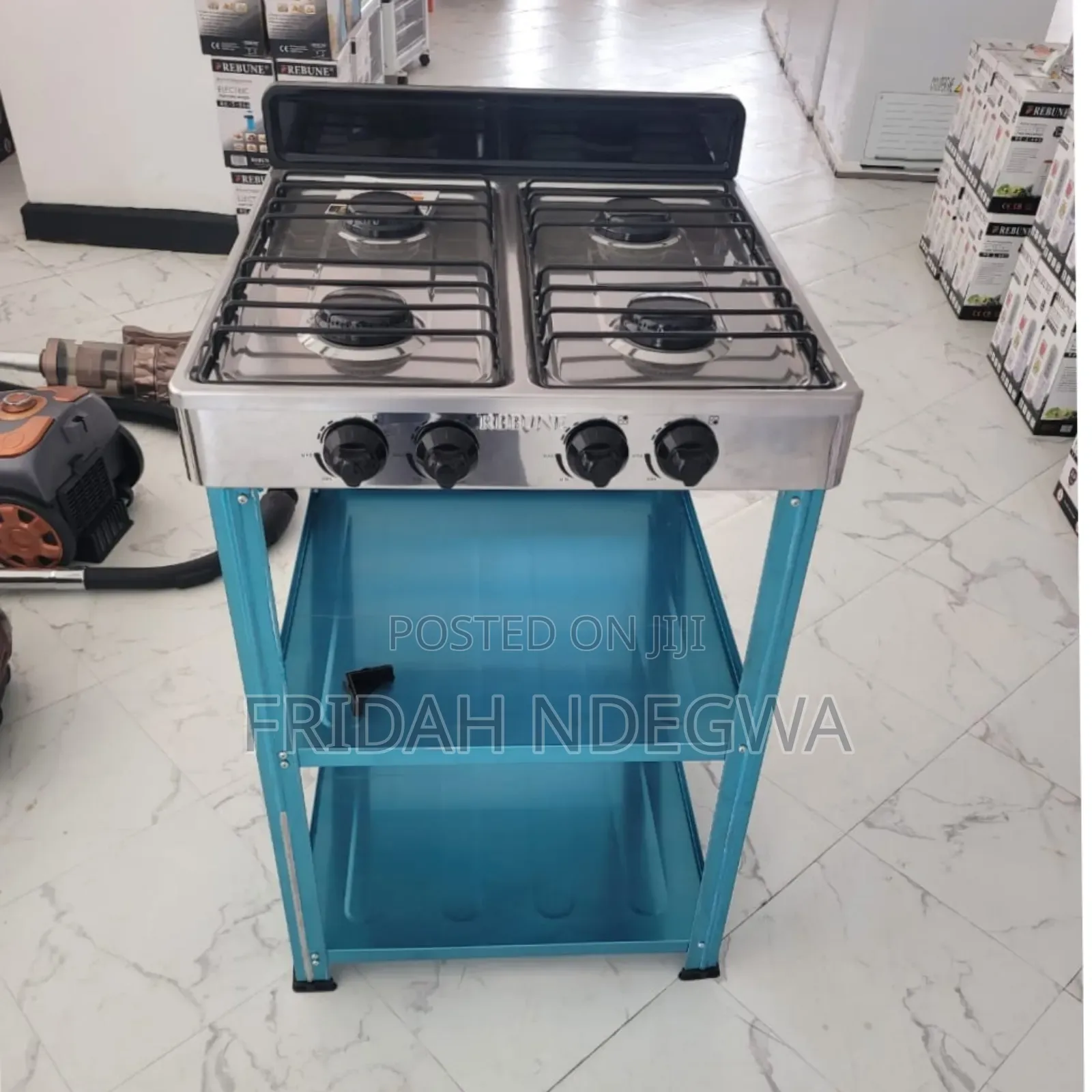 Rebune Four Burner Standing Gas Stove With Shelves