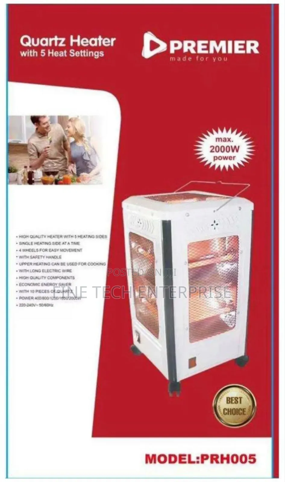 Premier 2000w  Room Heater With 5 Heat Settings With Wheels