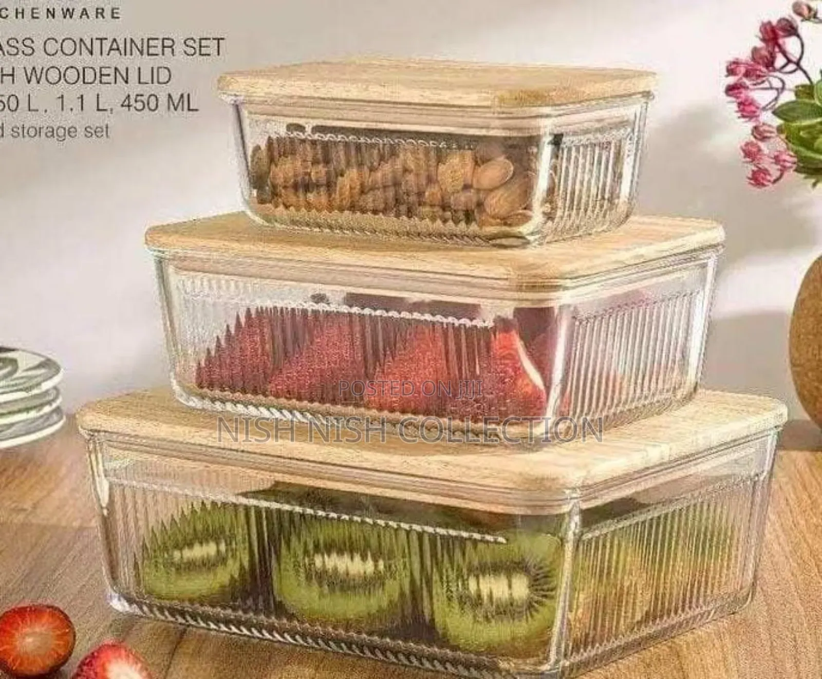Ribbed Glass Food Storage Containers With Bamboo Lids