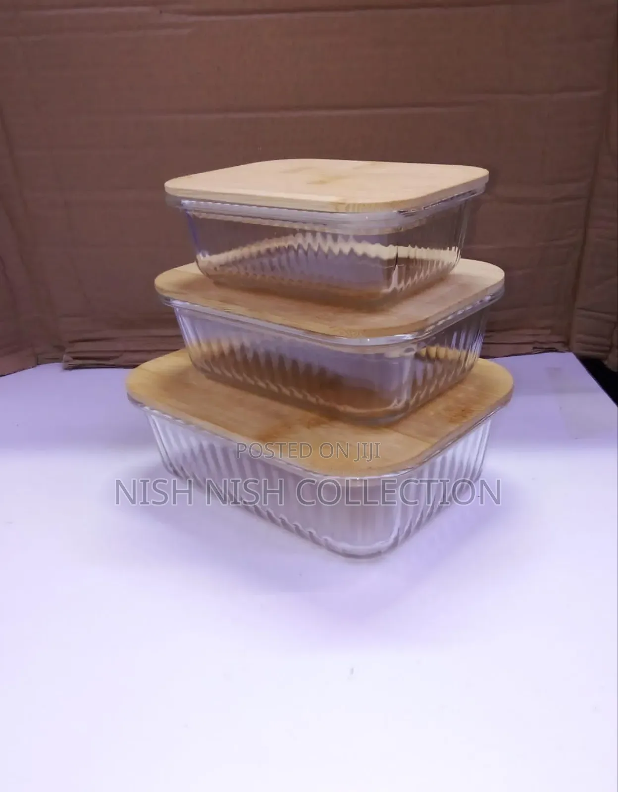 Ribbed Glass Food Storage Containers With Bamboo Lids