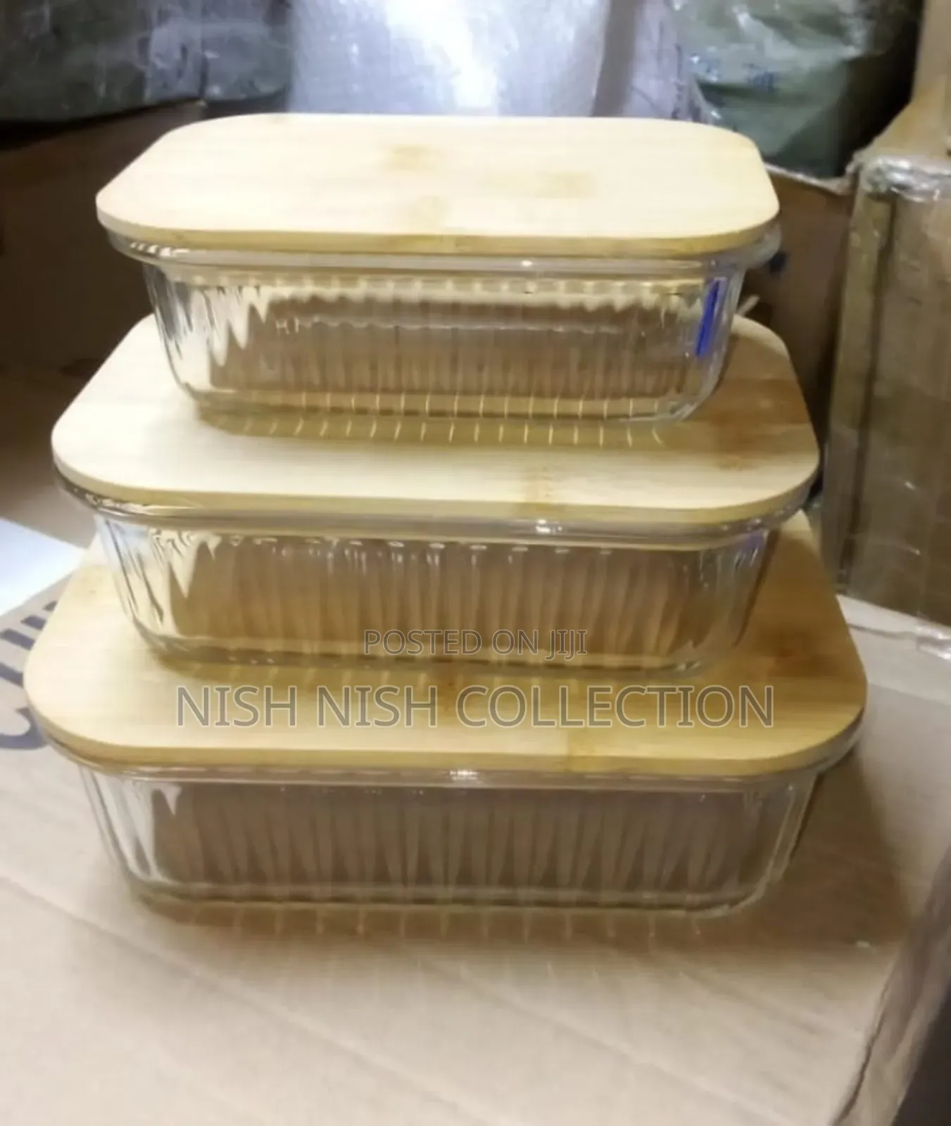 Ribbed Glass Food Storage Containers With Bamboo Lids