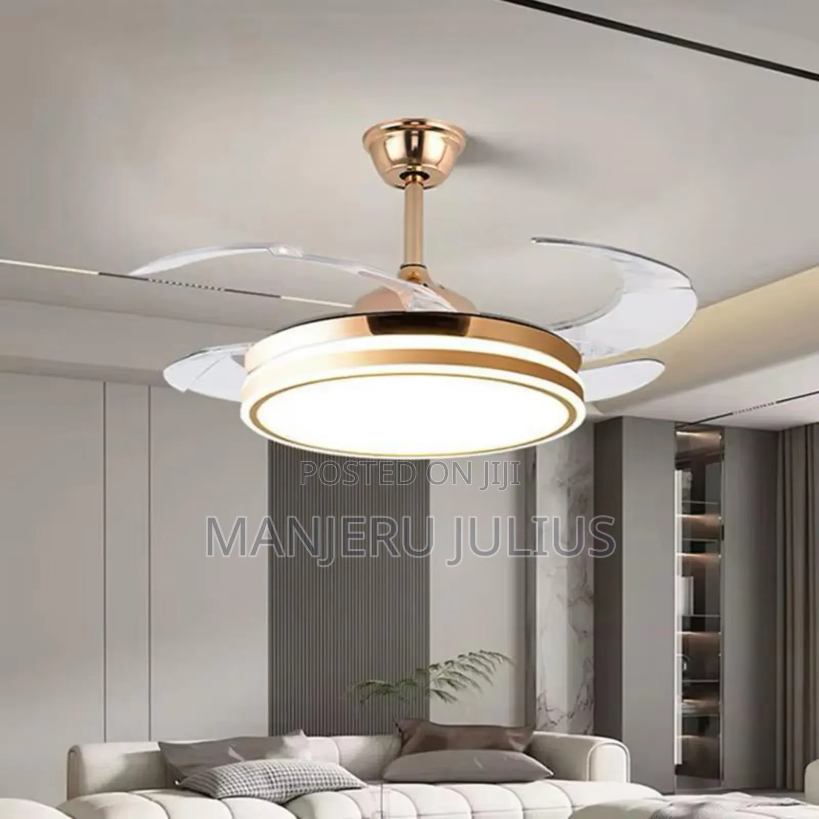 Golden Bluetooth Fan Chandelier