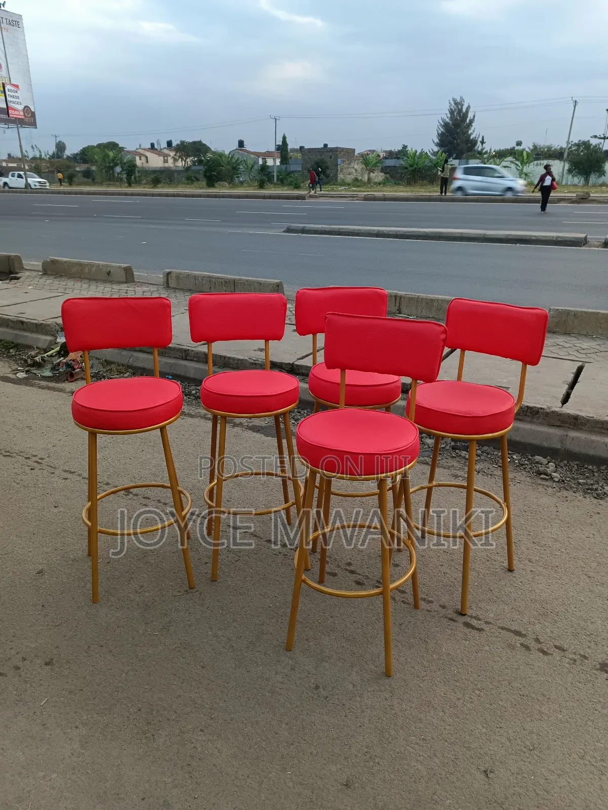 Counter Stools Bar or Kitchen Stools, Red and Gold 