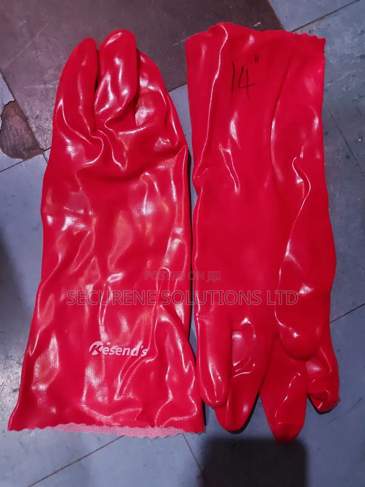 14"Pvc Safety Gloves With Polyester Lining Red
