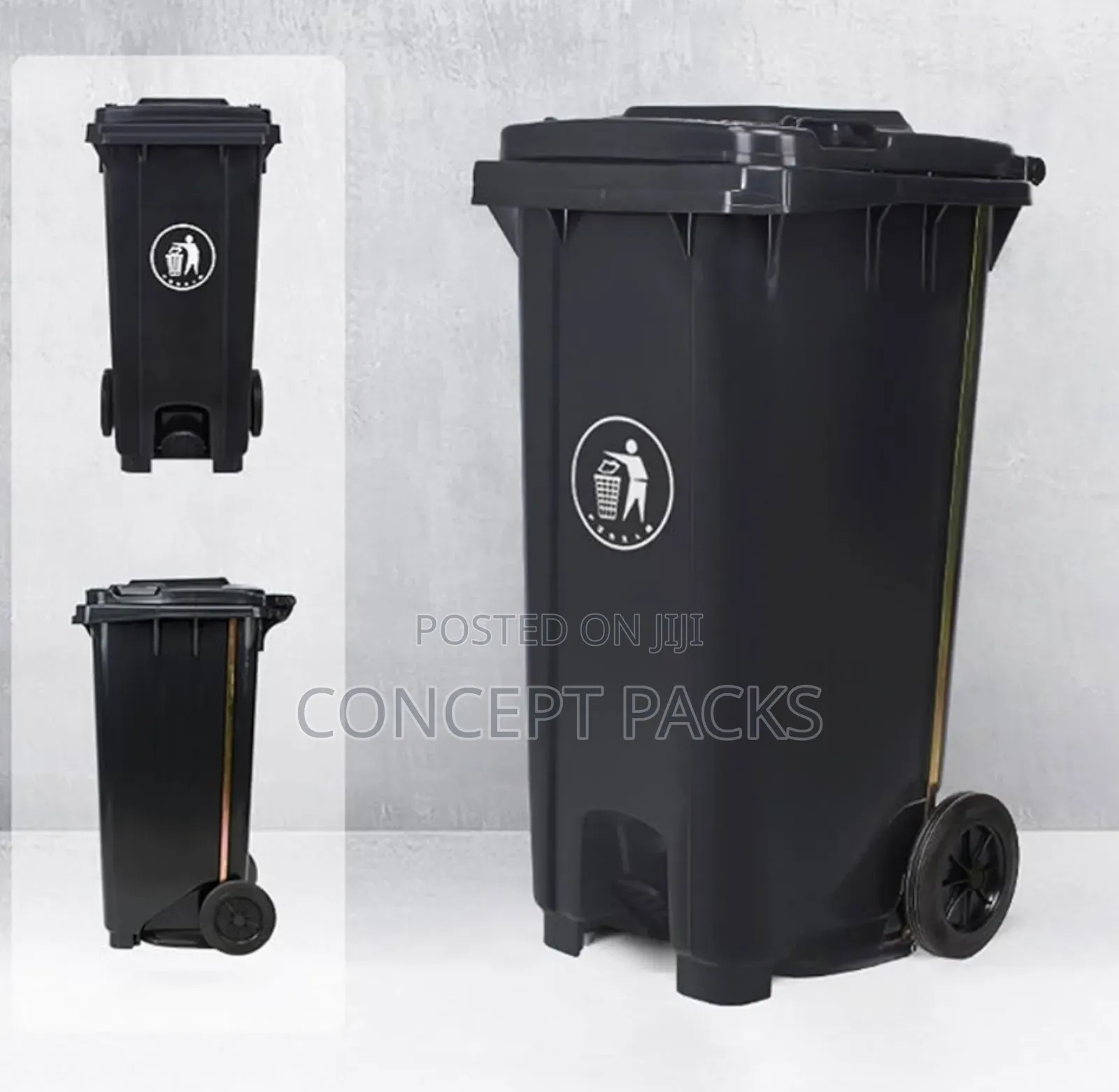 100l Step-on Large Trash Can With Pedal Wheels Durable Dustbin Black