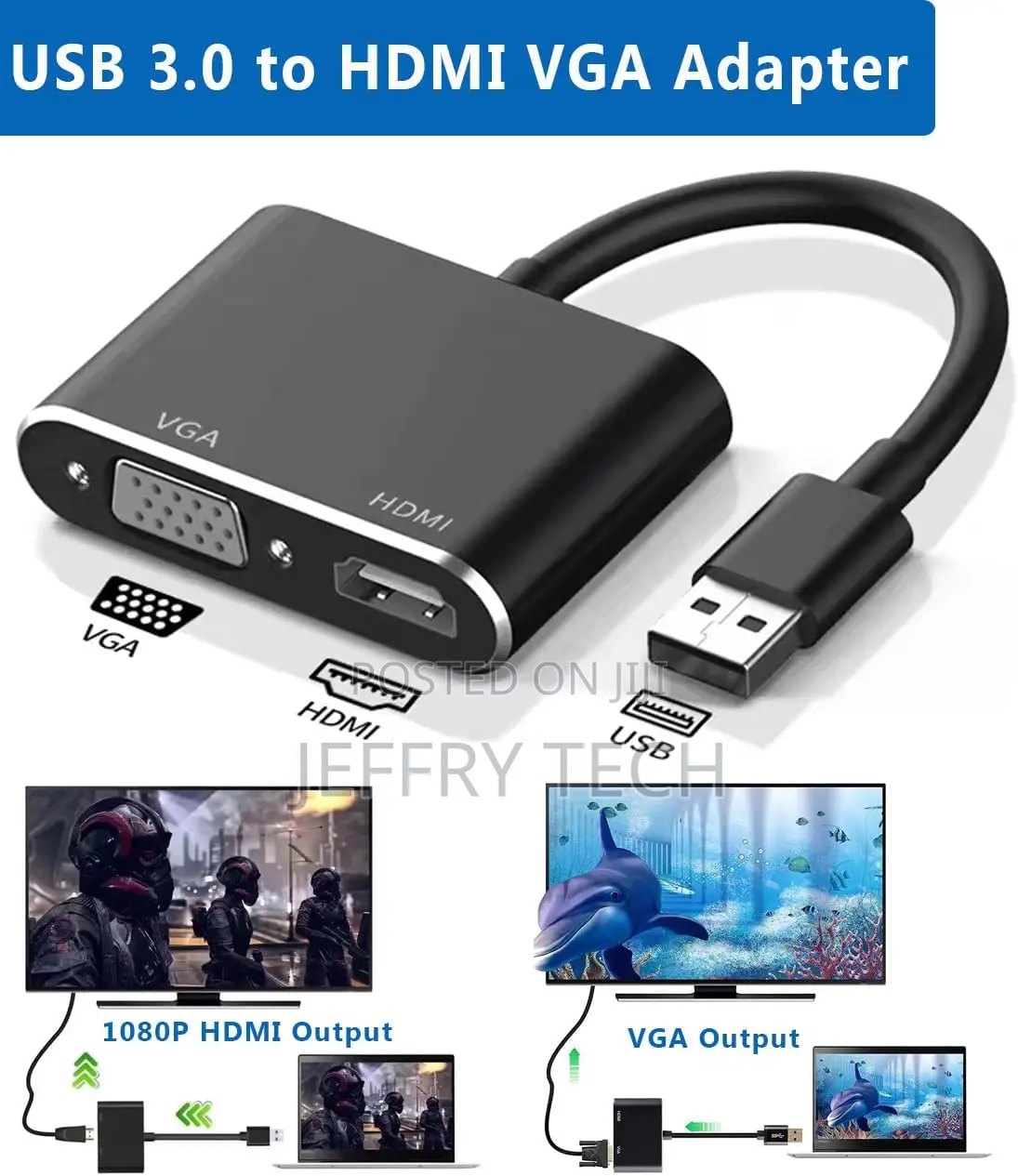 USB to Hdmi Vga Adapter, 1080p USB 3.0 to Hdmi+Vga Converter Audio