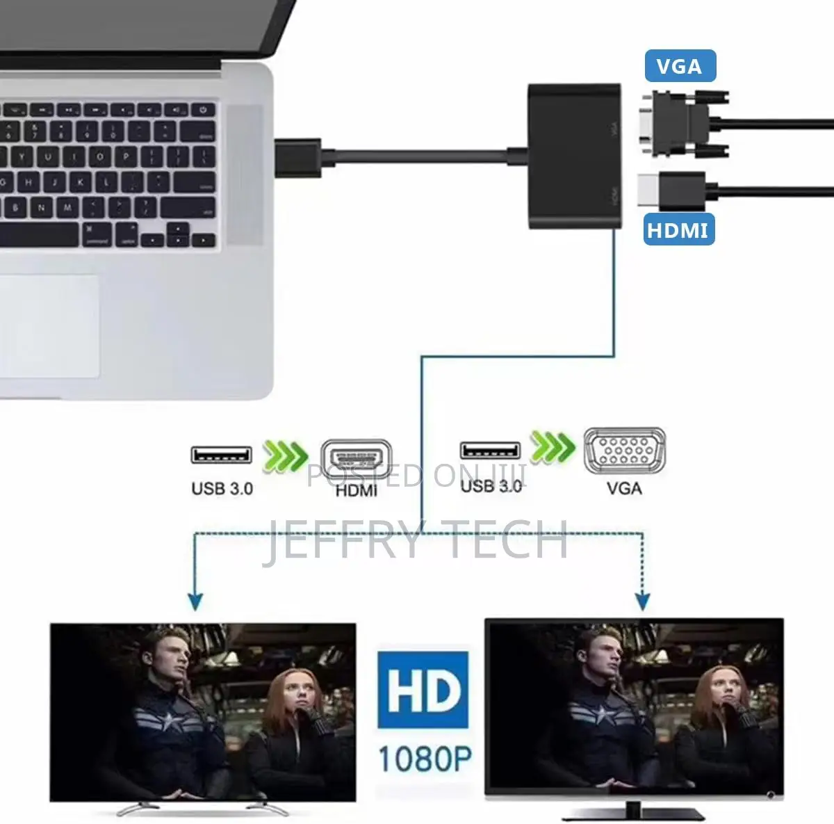 USB to Hdmi Vga Adapter, 1080p USB 3.0 to Hdmi+Vga Converter Audio