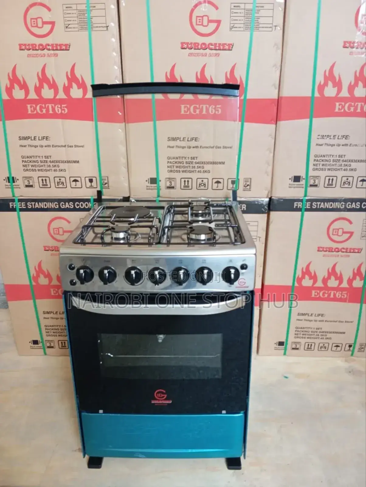 Eurochef 60*65 Free Standing 3 Gas Burner 1 Electric Cooker With Oven