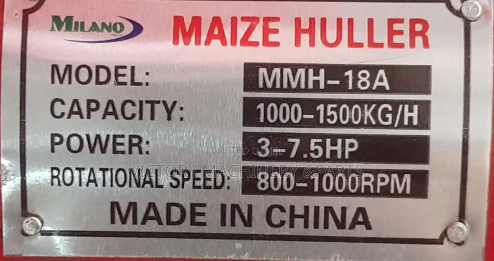 Quality Milano Italia Maize Huller Capacity 1000to1500kgs Per Hour