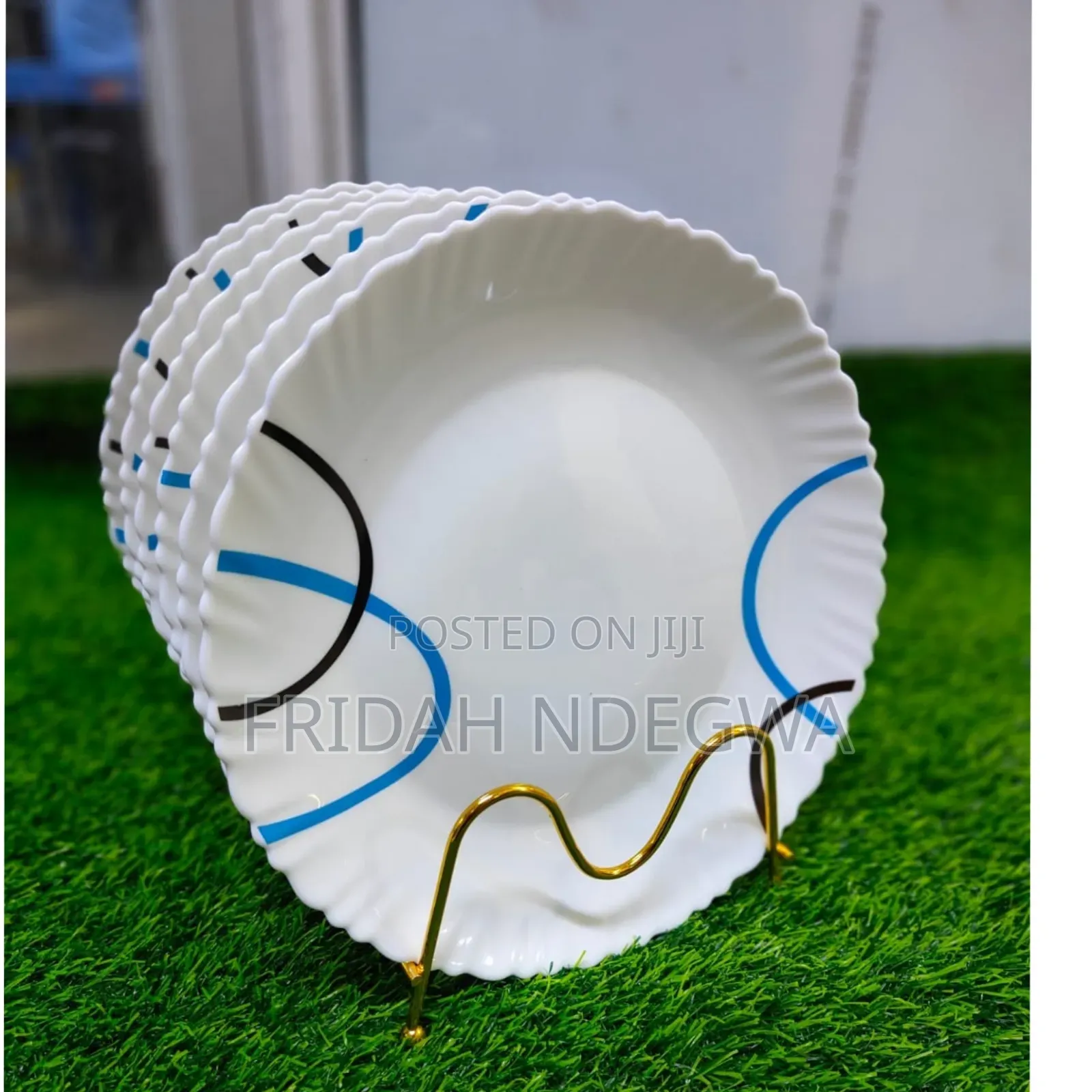 6 PCS Blue Flowered Cerated Plates