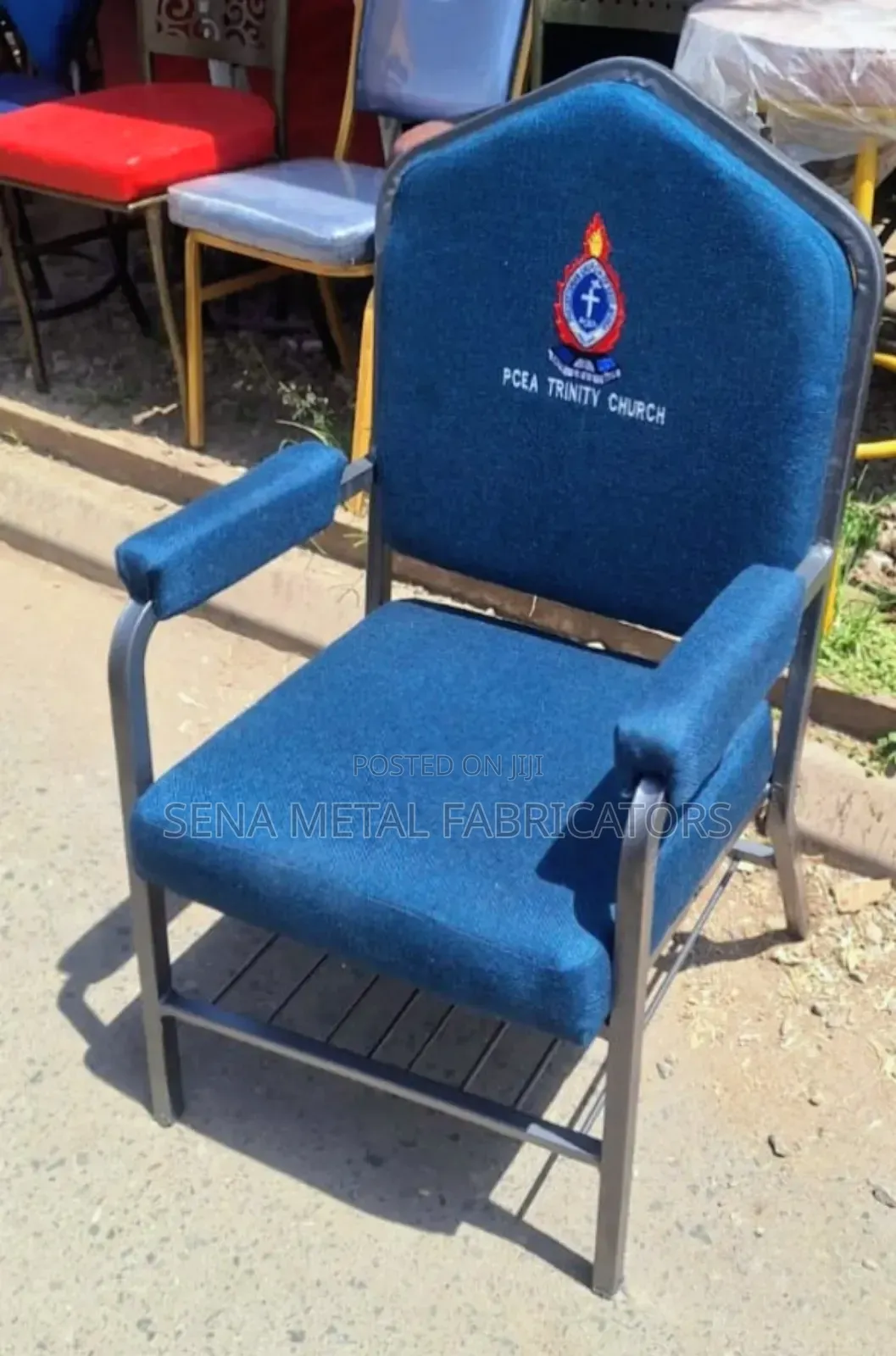 Navy Blue Church Chairs With Arms