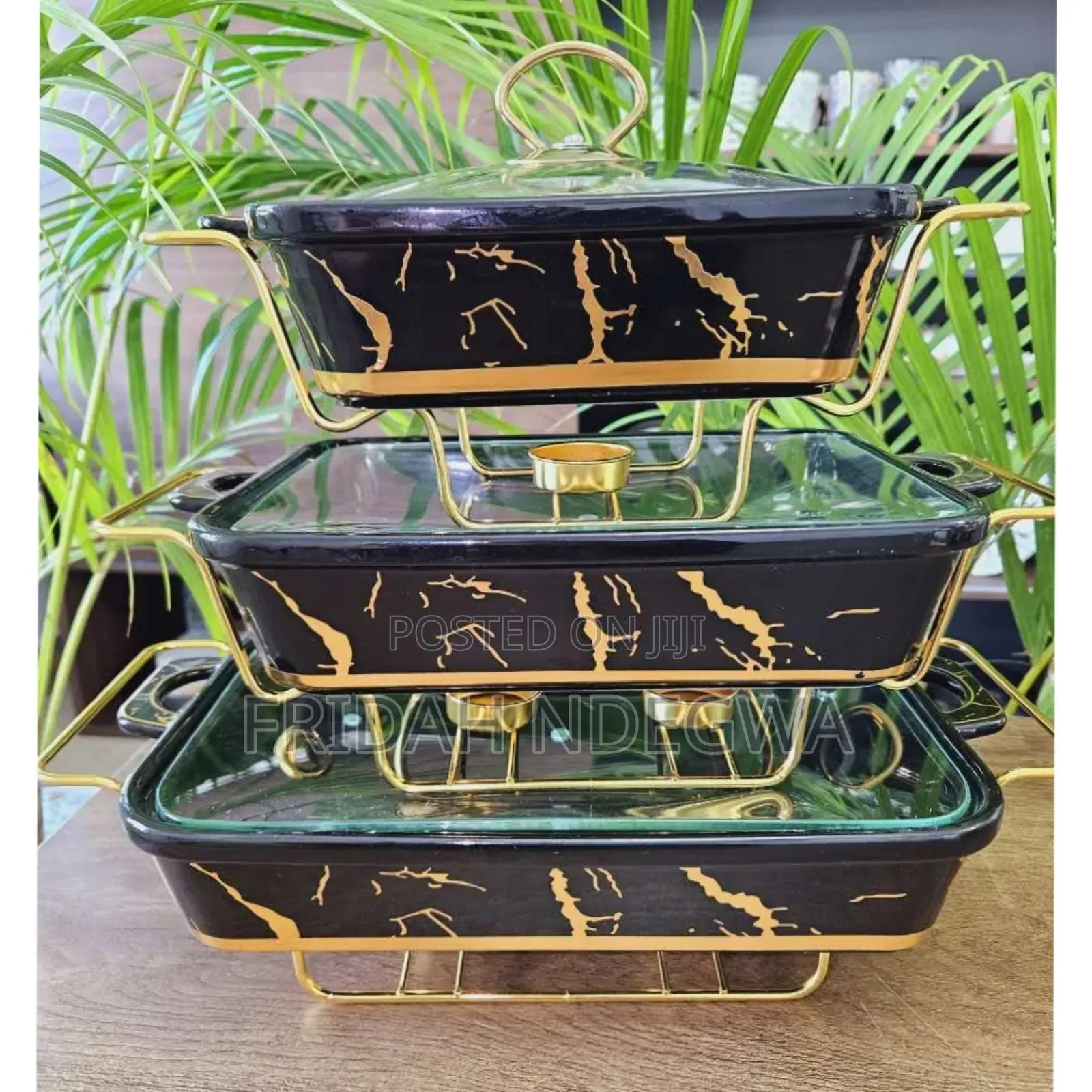 3pcs Black Gold Ceramic Chaffing Dish