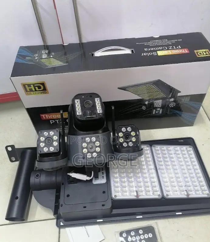 3 Screens Triple Lens 4g Floodlight Solar Powered V380pro Solar Camera