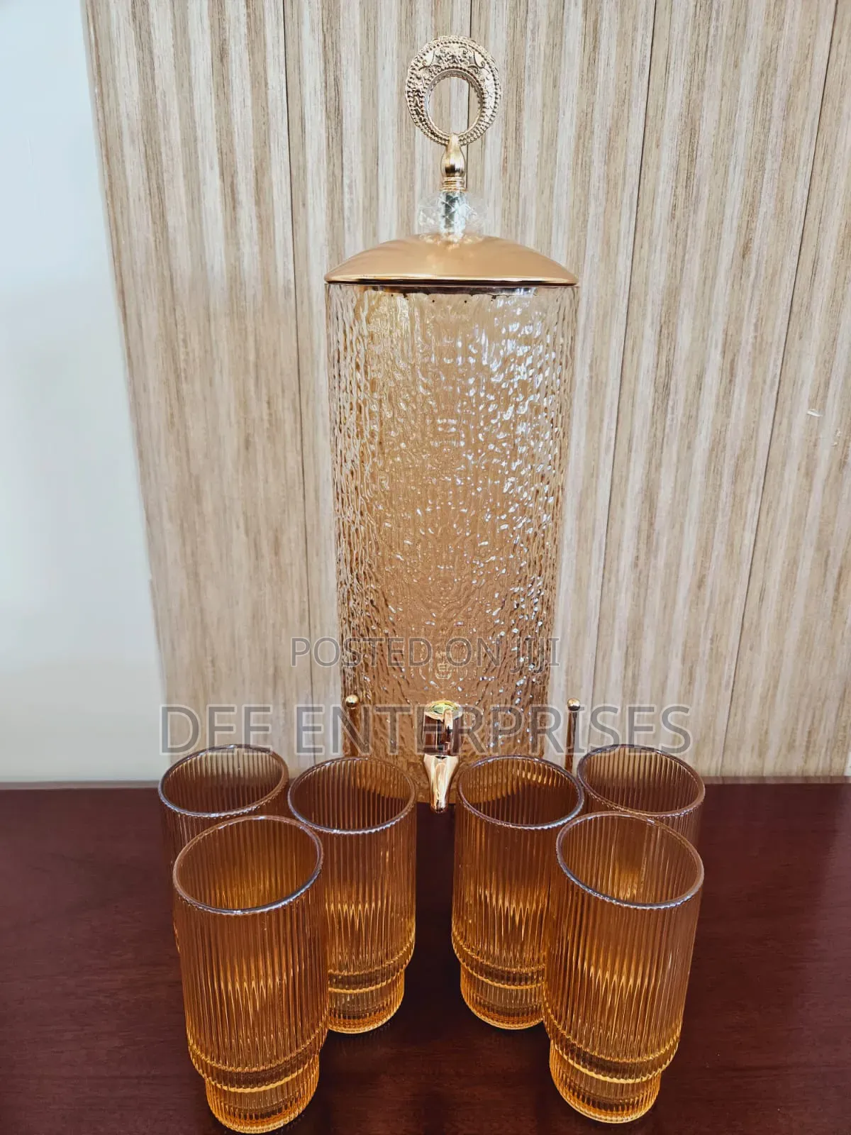 4l Quality Crystal Gold Glass Juice Dispenser Decanter Set