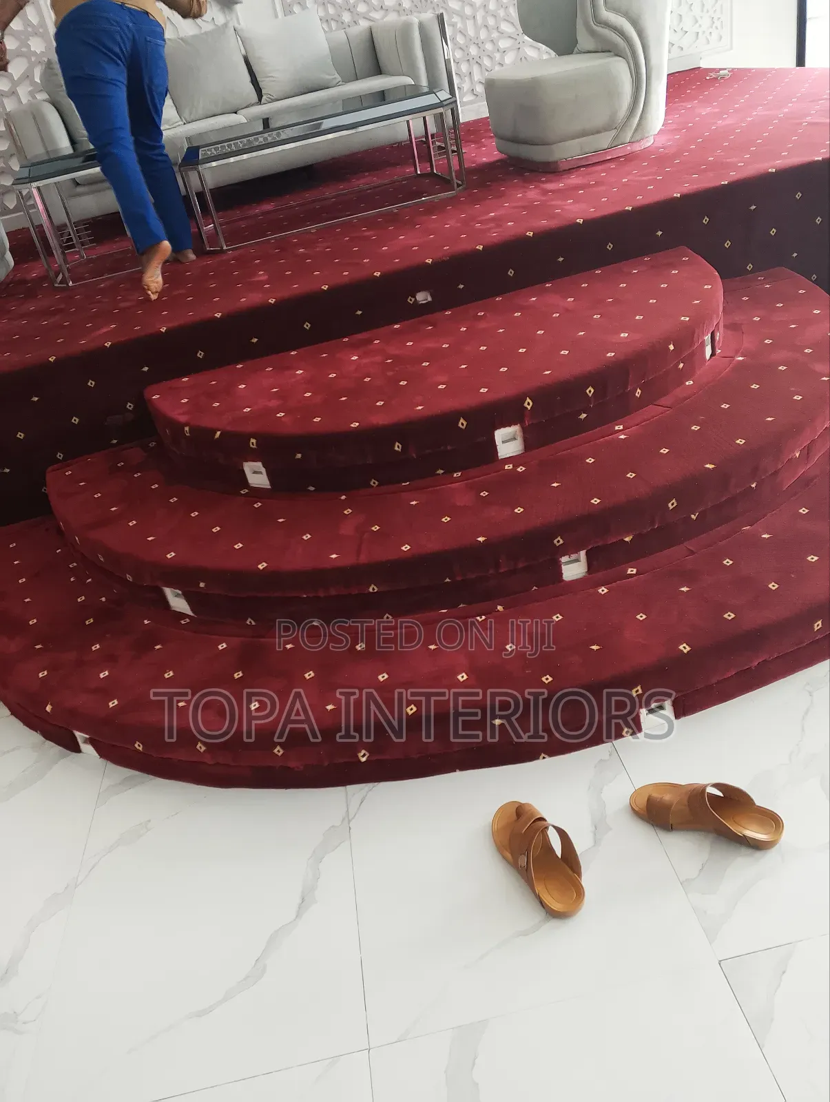 Flowered Maroon Altar Carpets for Church Pulpit Decoration
