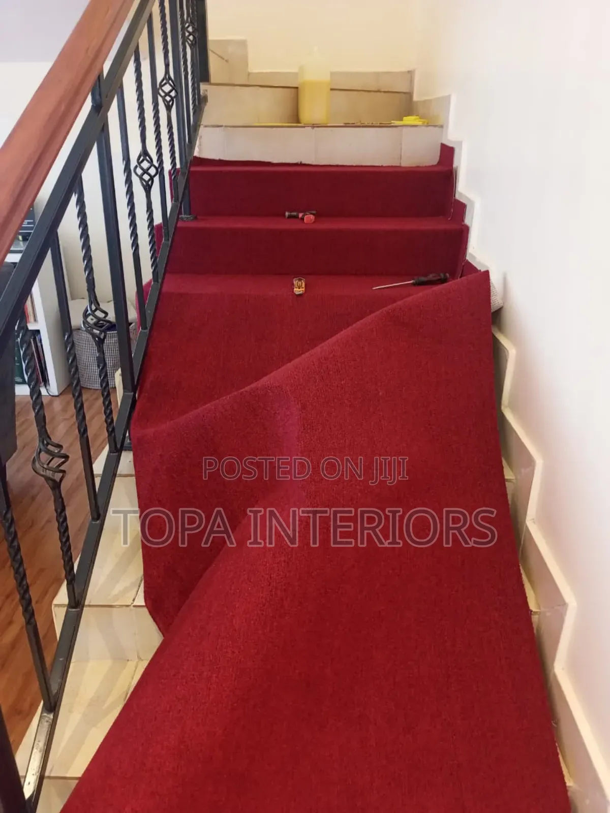 Maroon Stairs Wall to Wall Carpets for Protection Against Slips