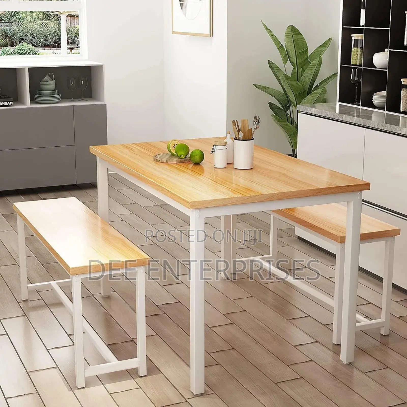 Diego Dining Table Set for 4 With 2 Benches Oak