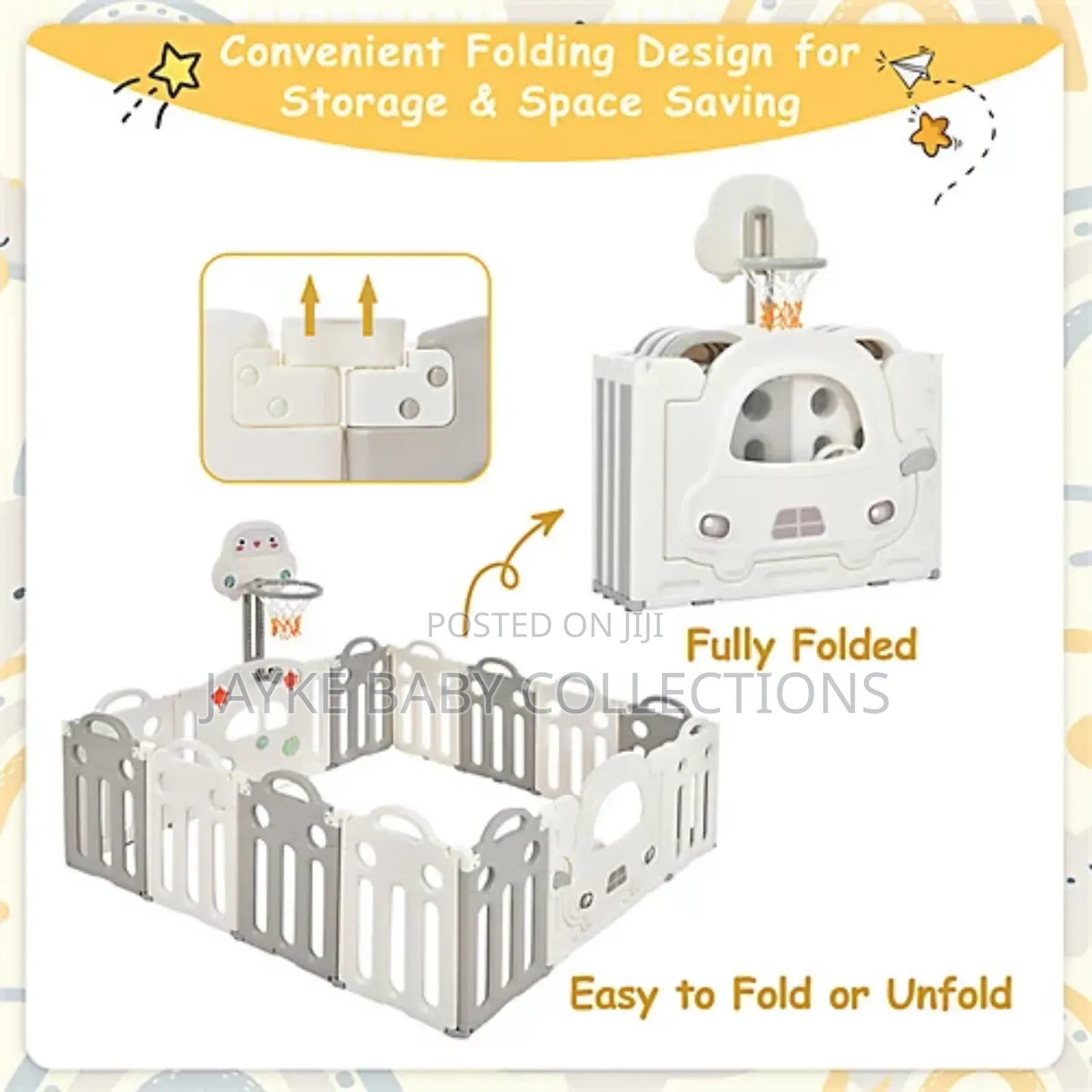 14 Panels Foldable Baby Playpen With Hoop