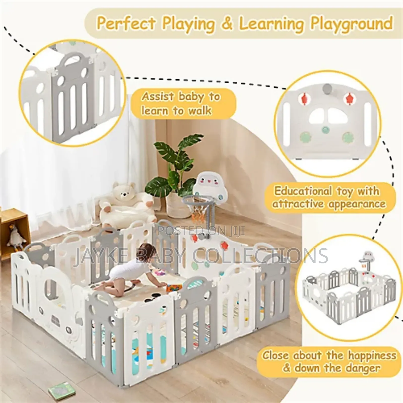14 Panels Foldable Baby Playpen With Hoop
