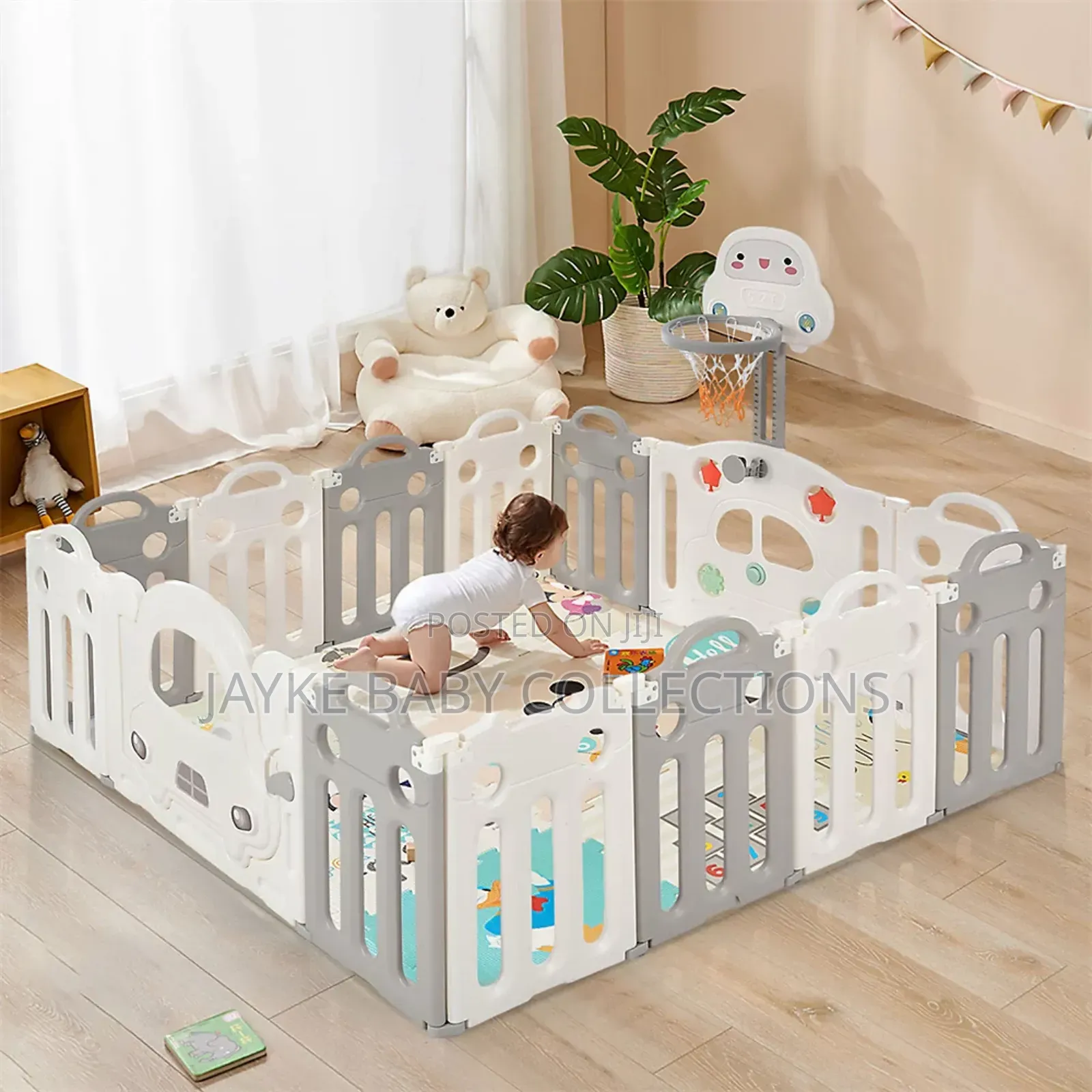 14 Panels Foldable Baby Playpen With Hoop
