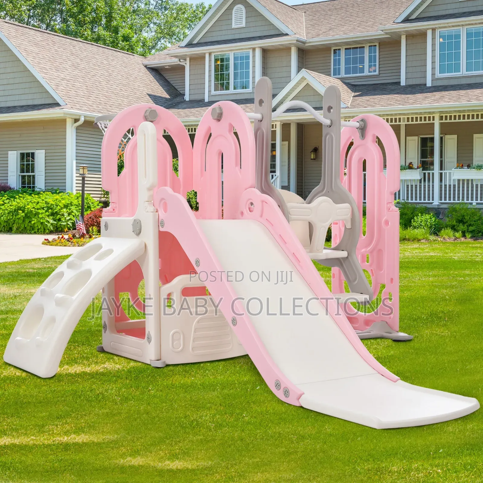 5-in-1 Toddler Slide Swing Set With Basketball Hoop