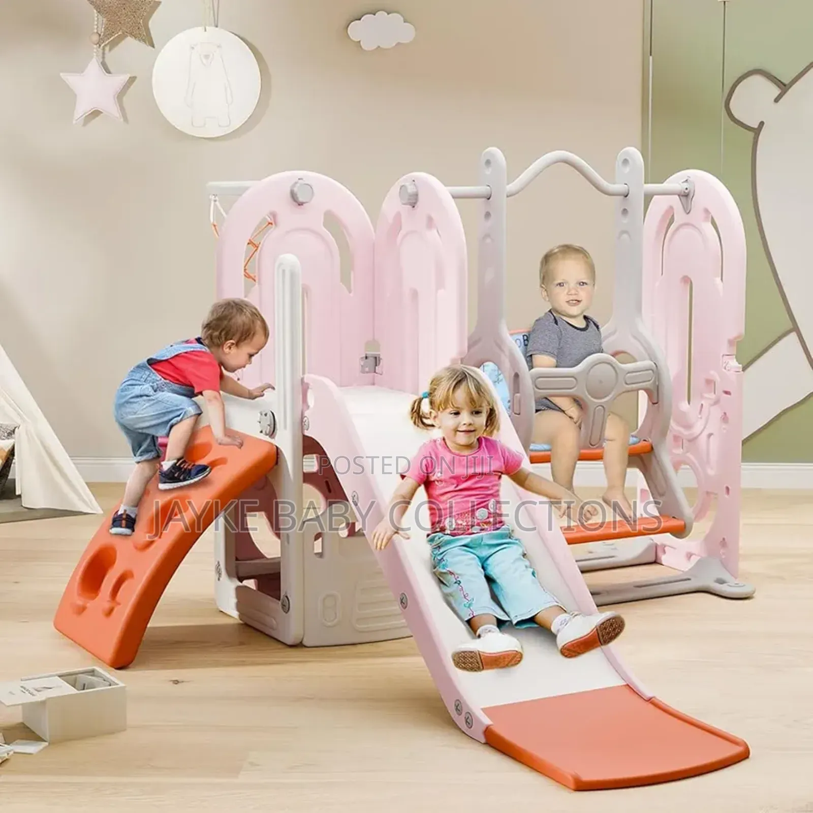 5-in-1 Toddler Slide Swing Set With Basketball Hoop