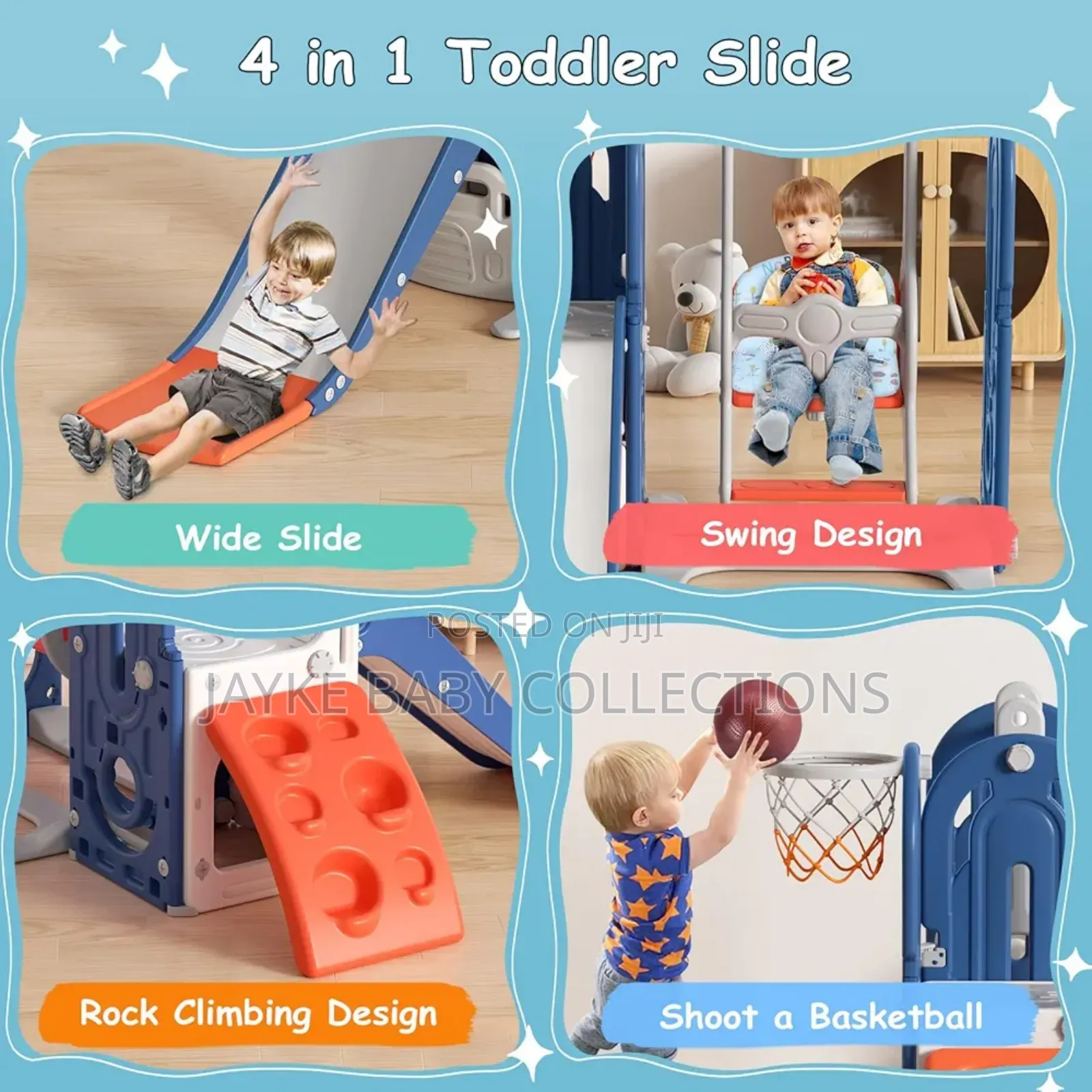5-in-1 Toddler Slide Swing Set With Basketball Hoop