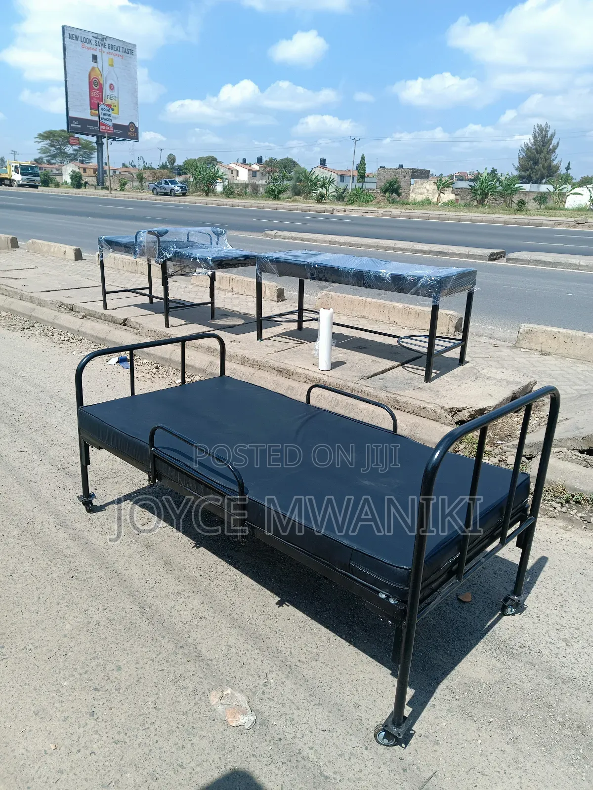 Ward Bed or Hospital Bed With Waterproof Mattress, Black