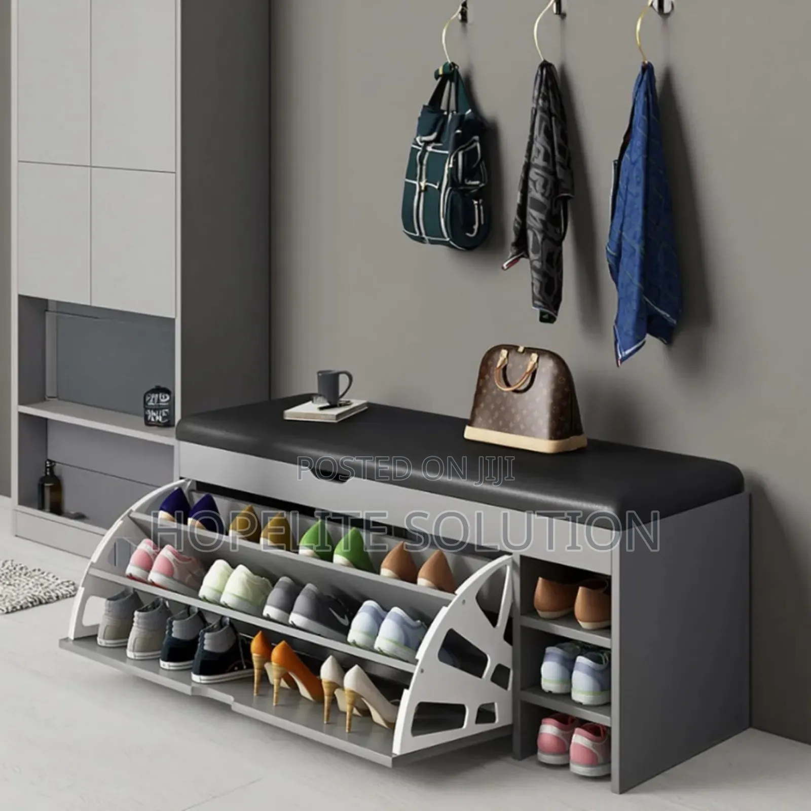 Bucket Flip Shoe Cabinet With Changing Stool
